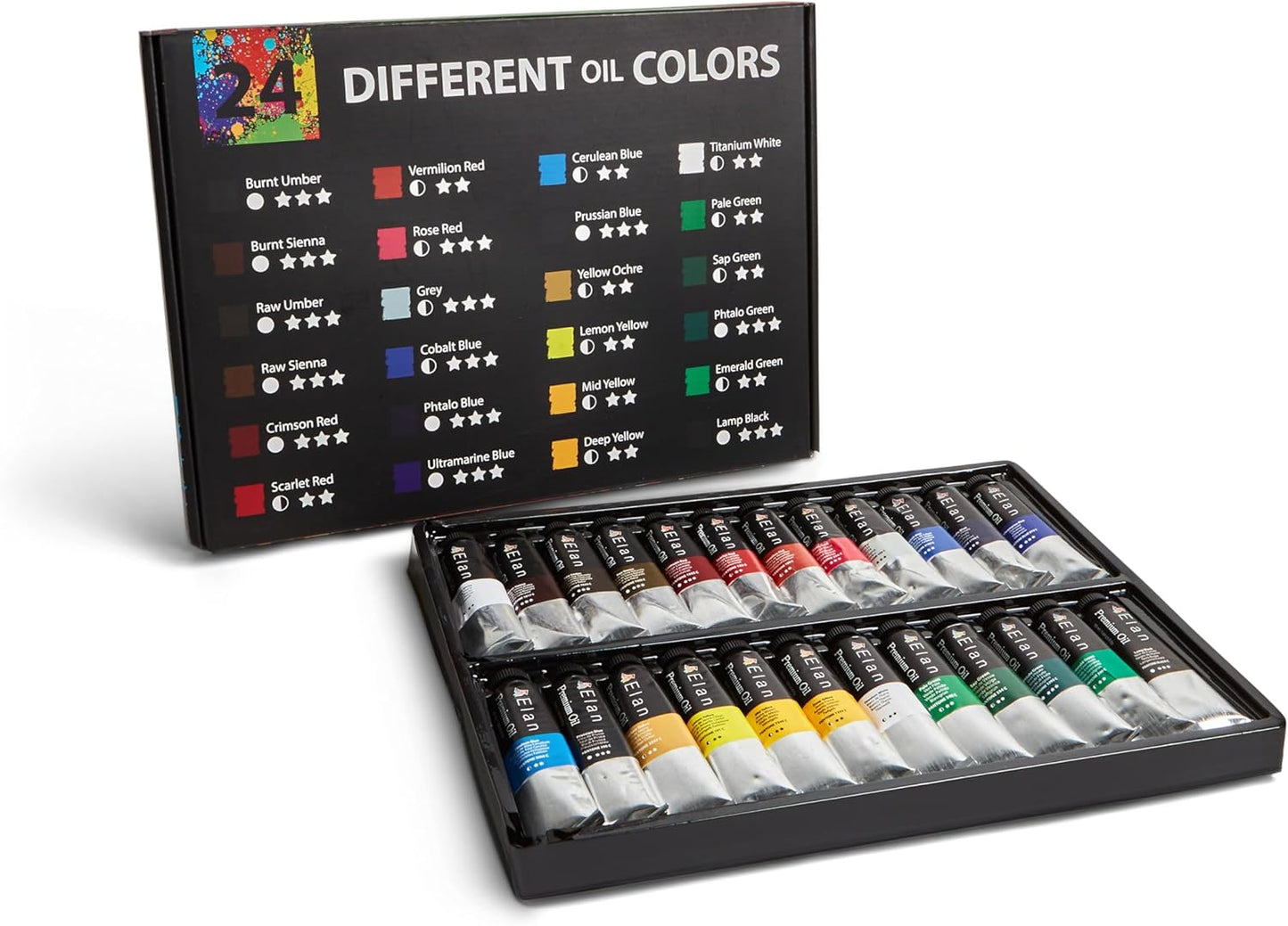 Elan Professional Oil Paint Set with 24 Vibrant Colors Tubes
