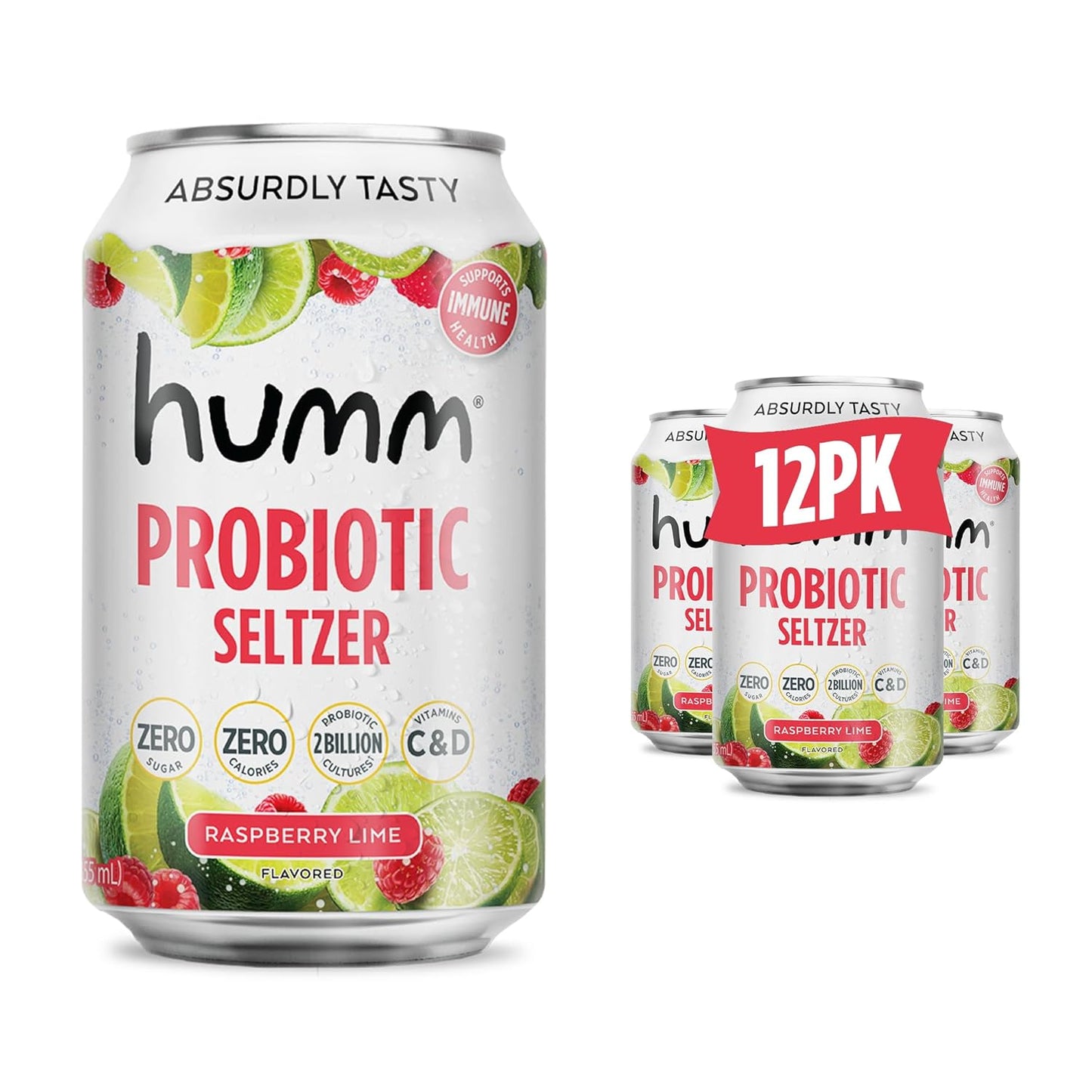 Humm Raspberry Lime Sparkling Water with Probiotics and Vitamins