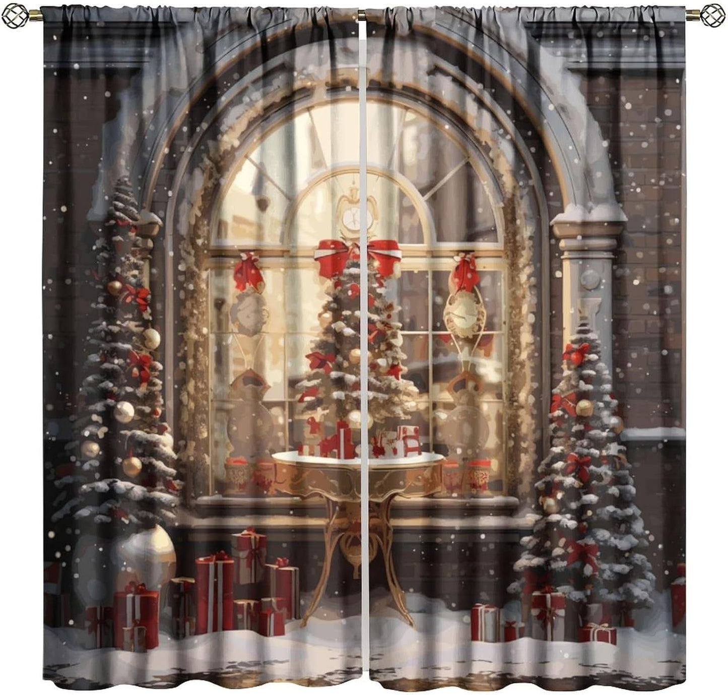 Xmas Tree Window Curtains - Festive Holiday Decor