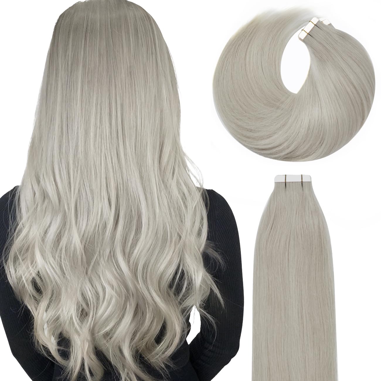 Lacer Tape in Hair Extensions 14 Inch Silver Grey 20Pcs Soft