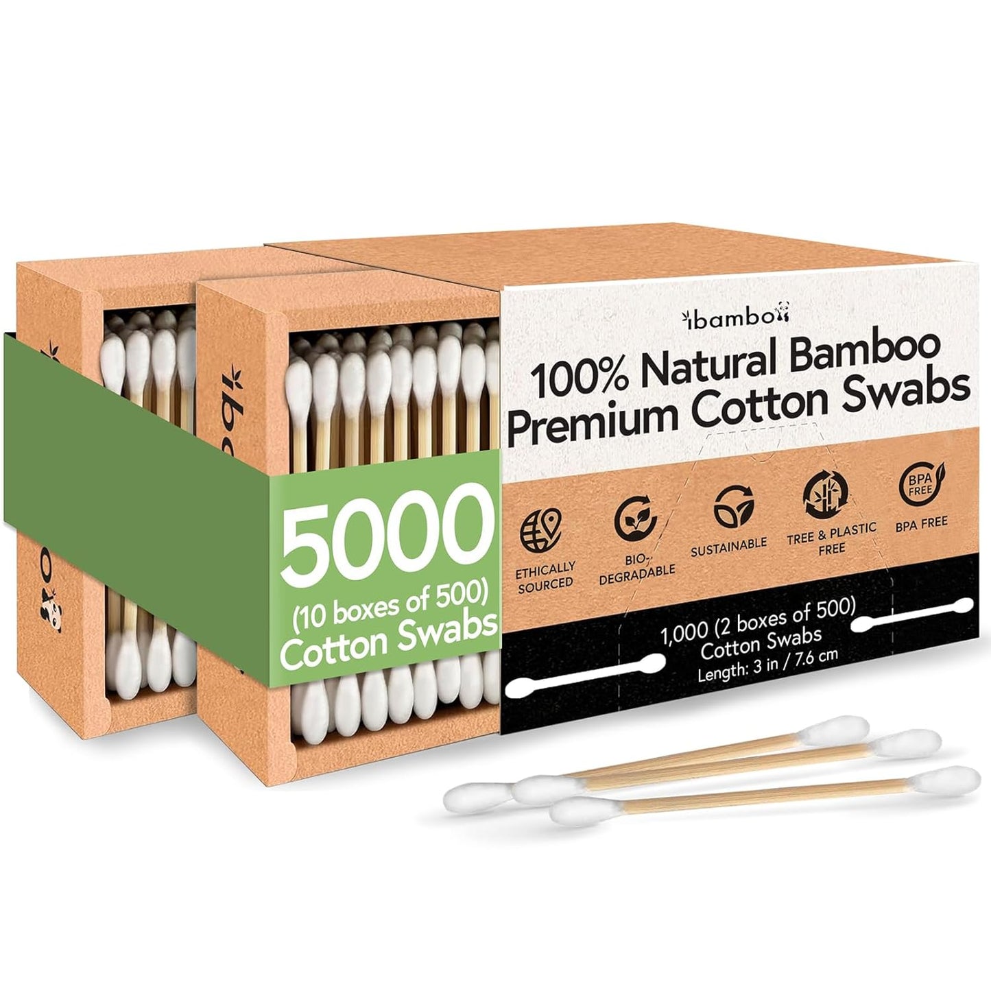 Ibambo 100% Bamboo Ear Cotton Swabs - Eco-Friendly 5000-Pack