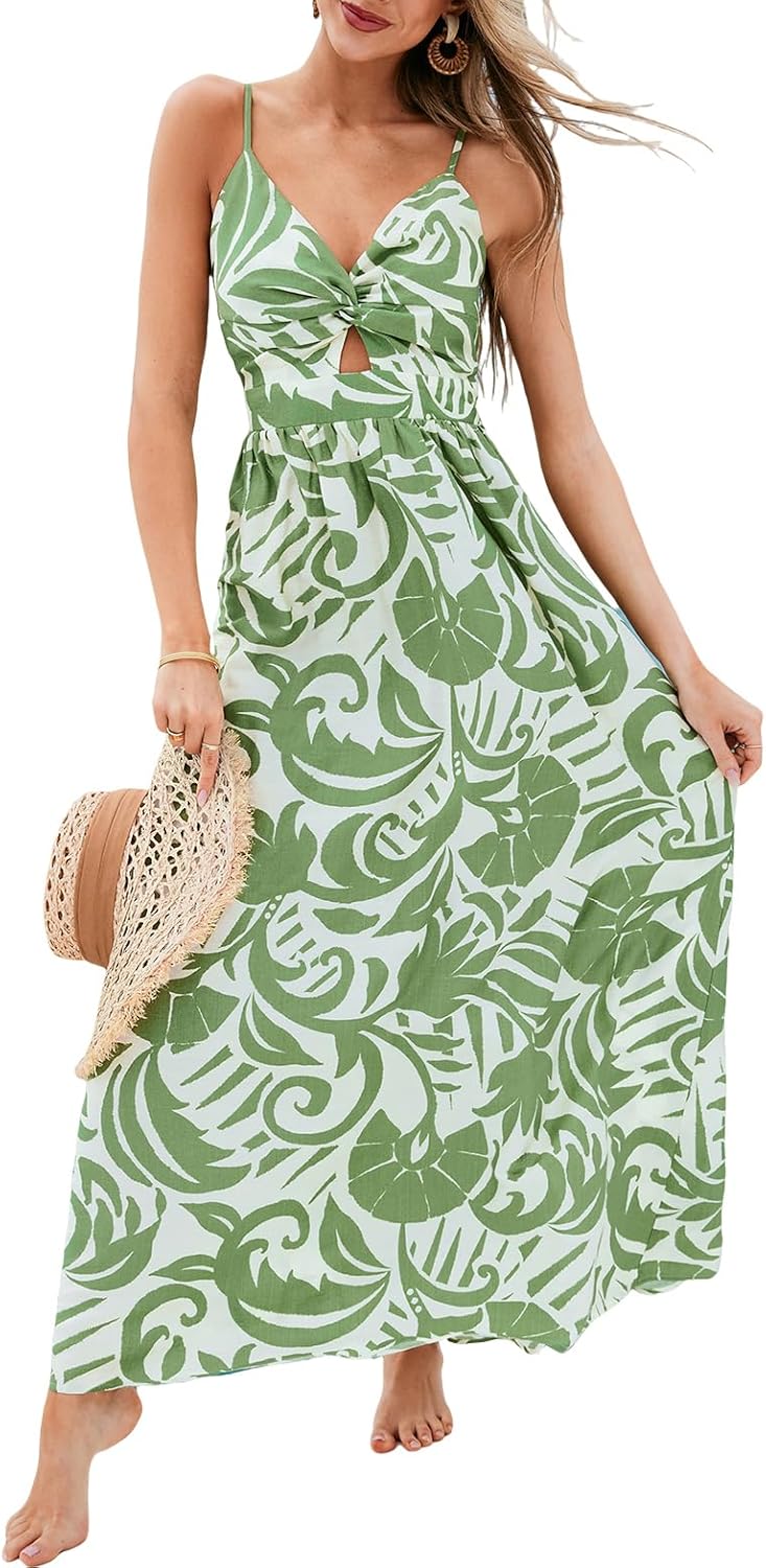 CUPSHE Women's Maxi Dress Floral Print Twisted V Neck Sleeveless
