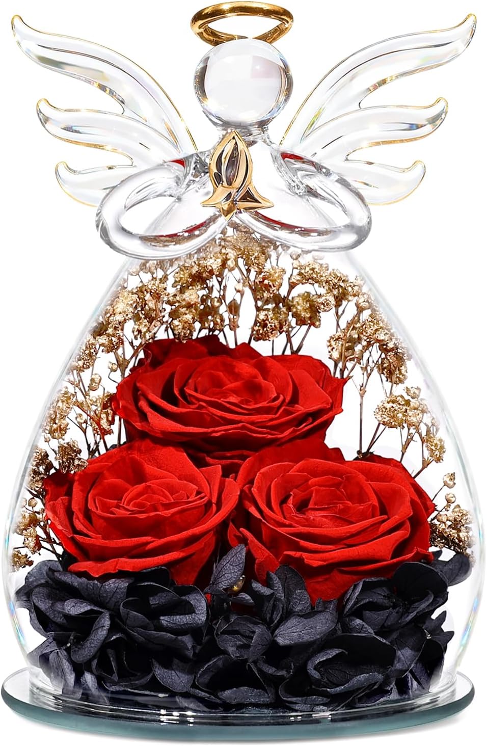 Beferr Preserved Rose in Glass Angel Figurine for Women Gifts