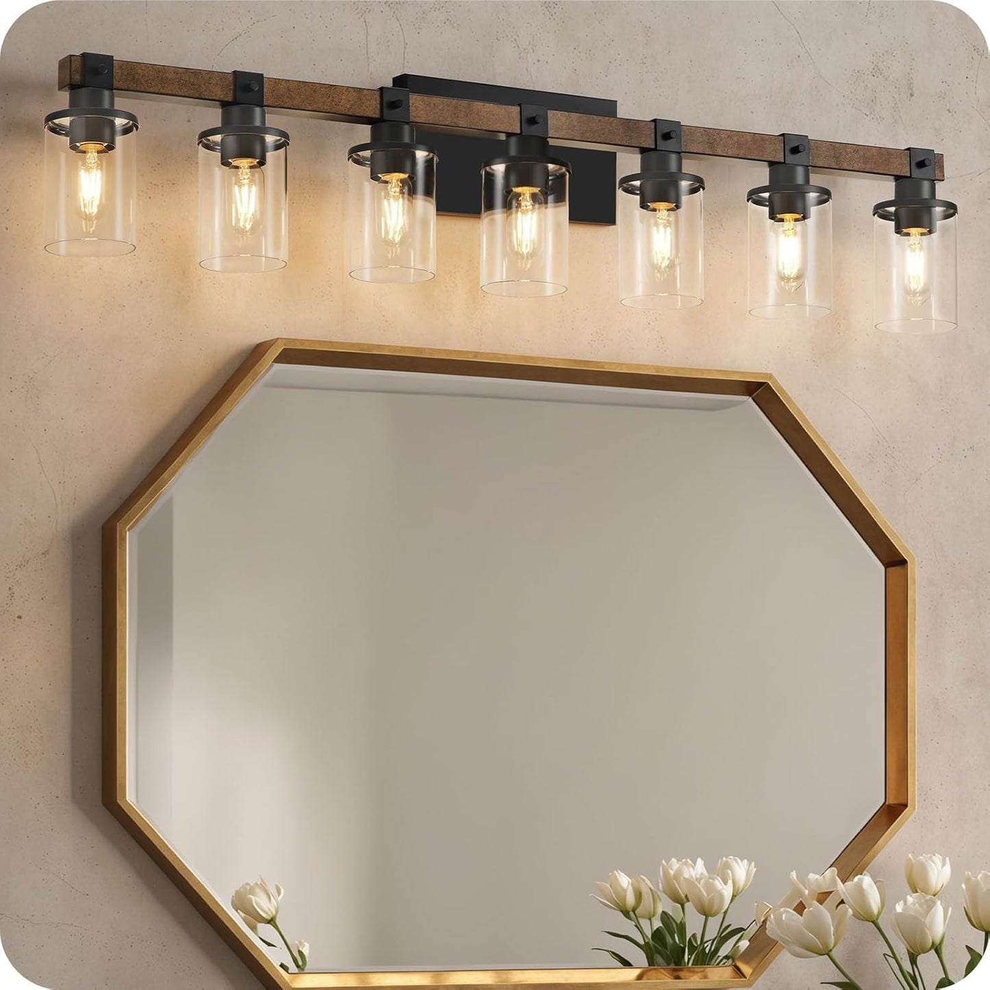7-Light Bathroom Light Fixture for Rustic Elegance and Style