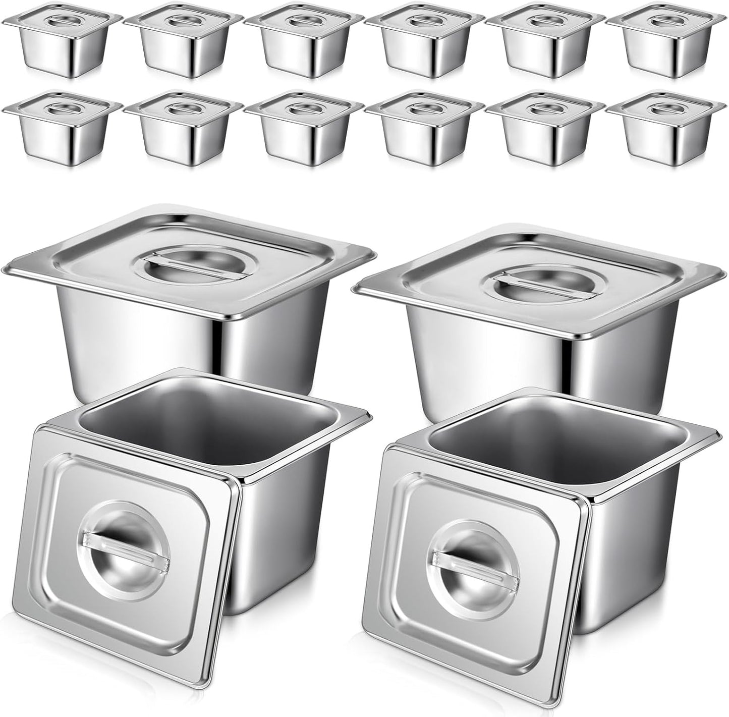 16 Pack Stainless Steel Hotel Pans with Lids and Tongs for Catering