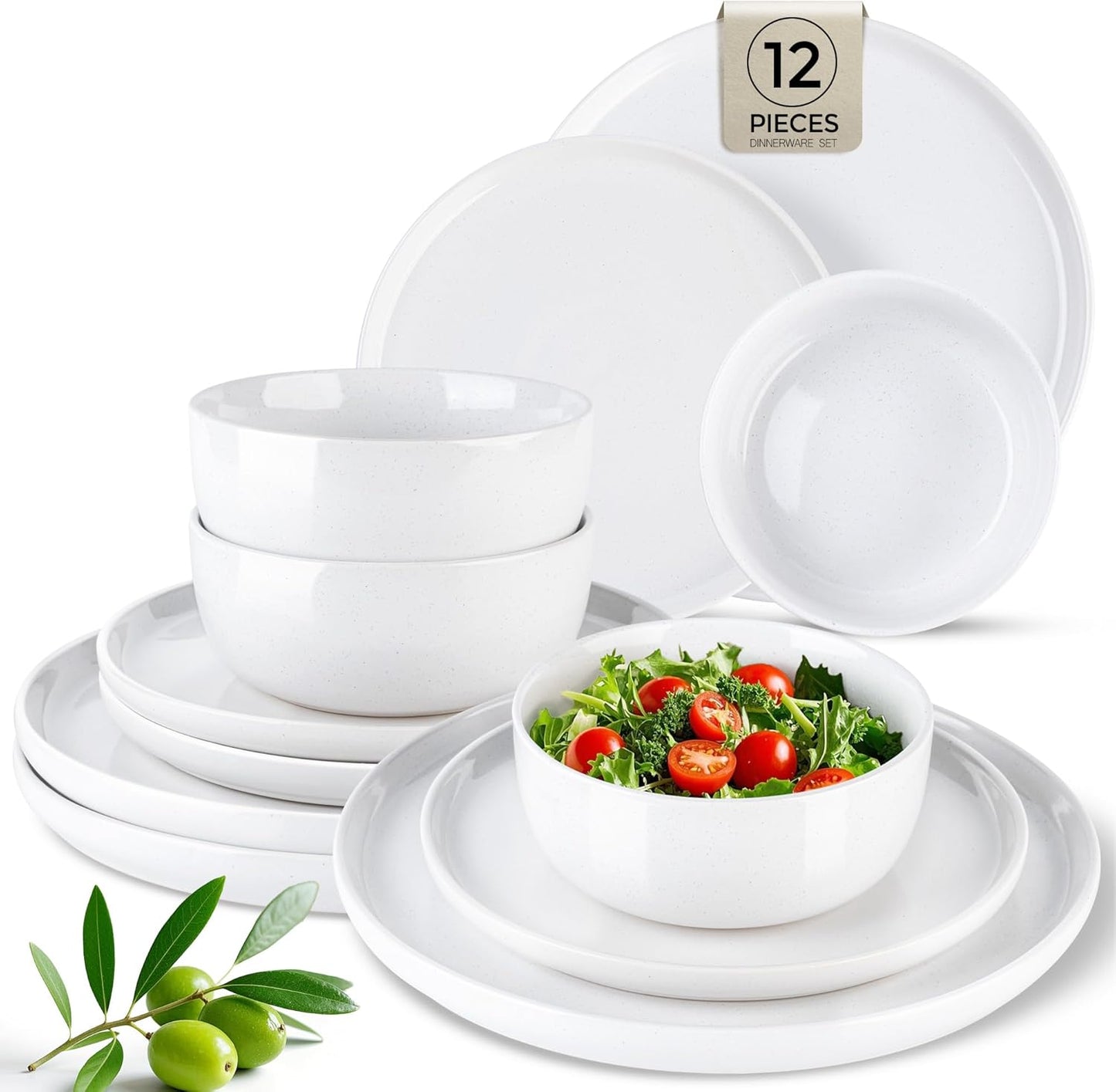 AmorArc Dinnerware Sets for 4, 12 Pieces Ceramic Plates