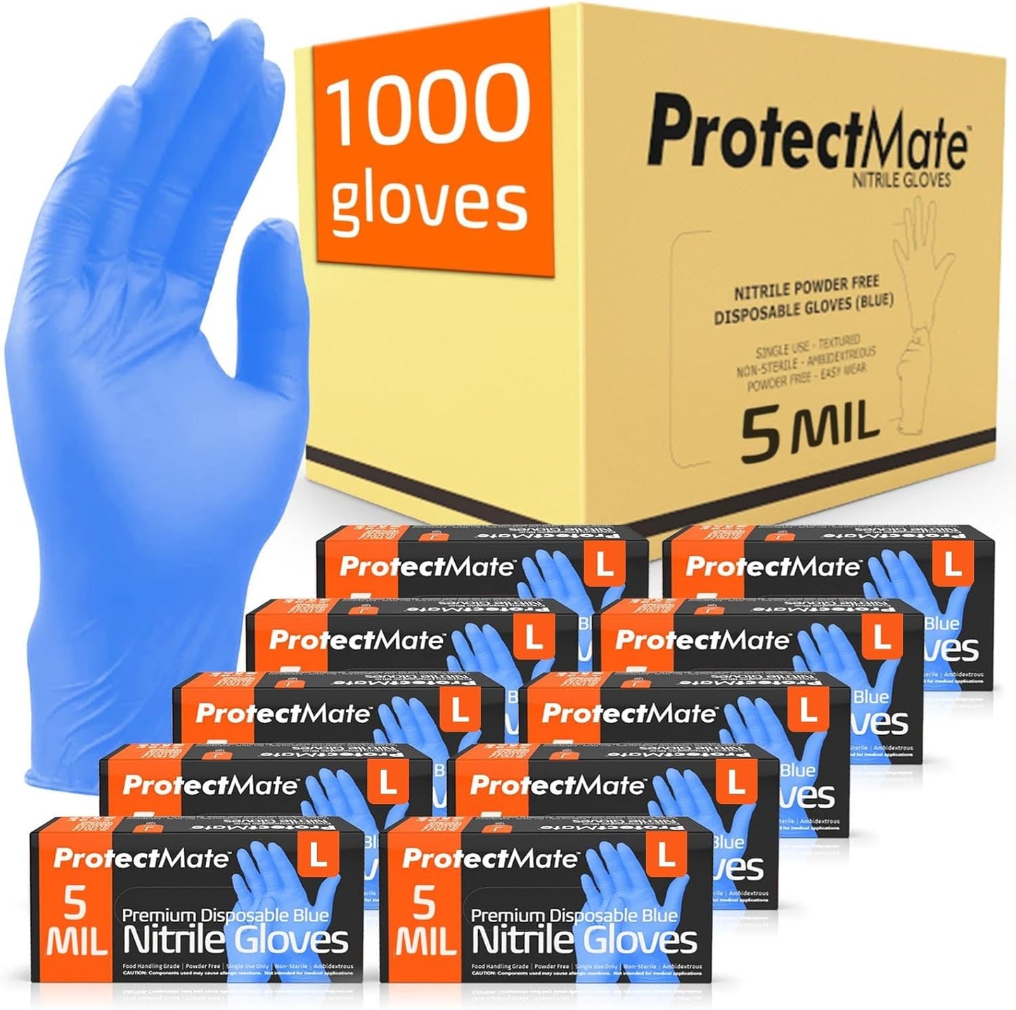 Blue Nitrile Gloves for Food Prep - 5 Mil Disposable Safety