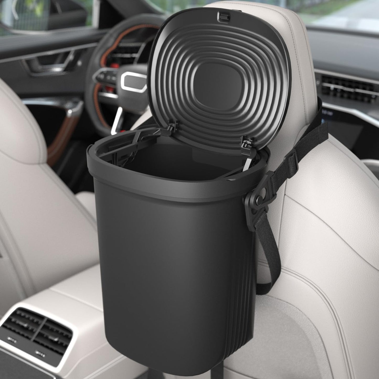 Leakproof Car Trash Can 1.9 Gallon Soft Silicone Hanging Bin - Easy