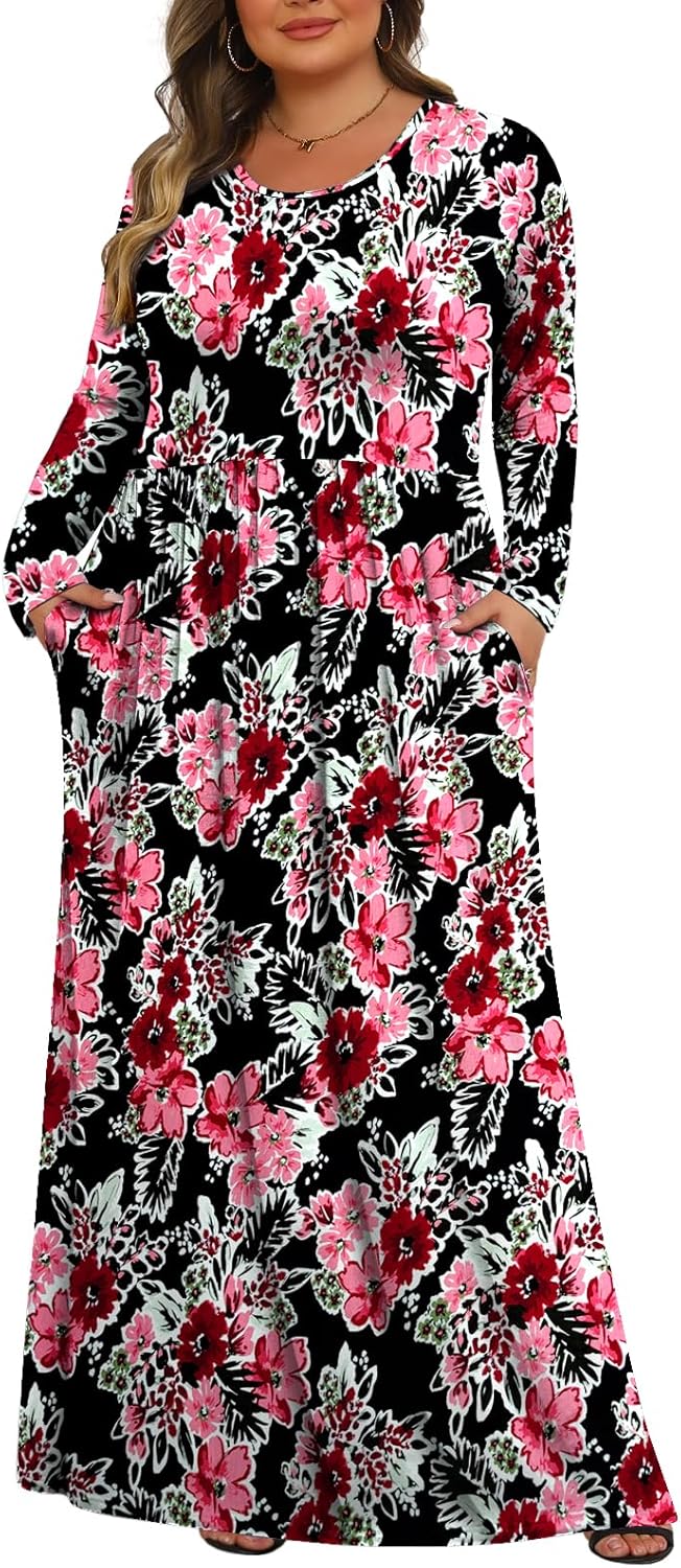 Tencede Womens Plus Size Maxi Dresses with Pockets for Comfort