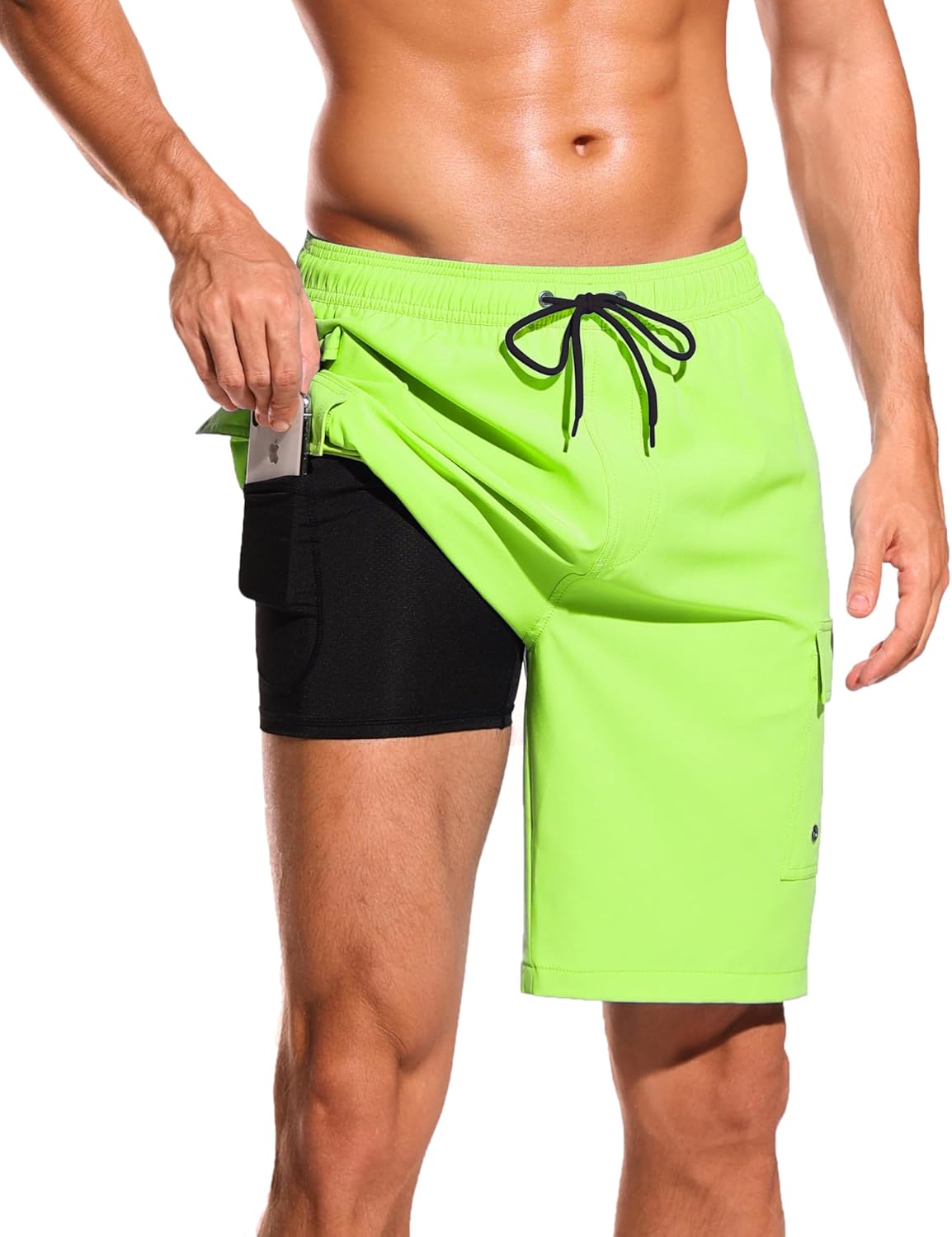 SILKWORLD Men's Swim Trunks with Compression Liner for Comfort