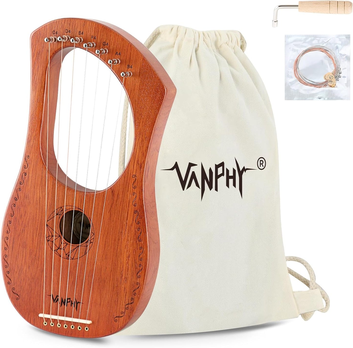 VANPHY 7 String Lyre Harp with Mahogany Body for Beginners