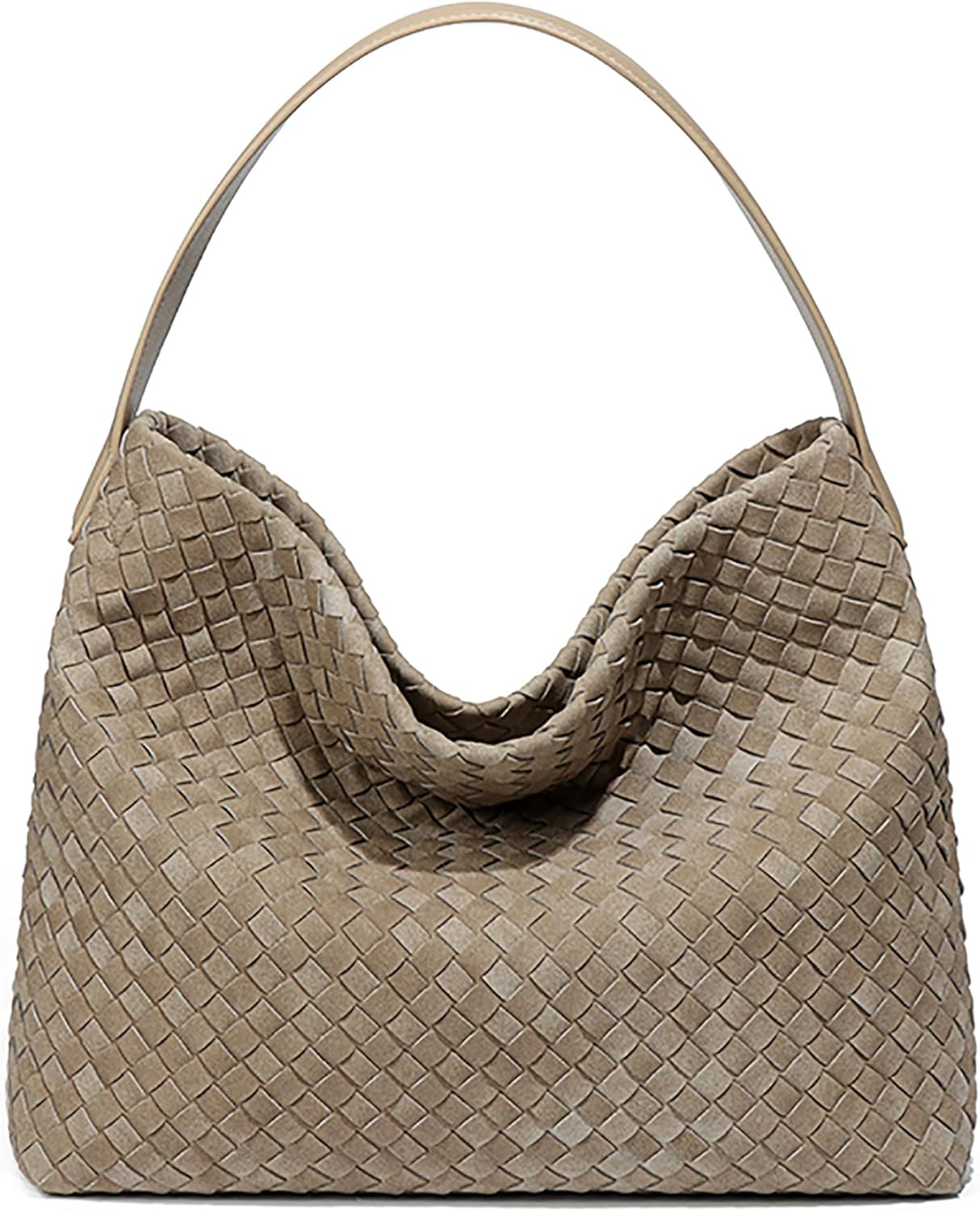 Woven Suede Shoulder Bag for Women - Elegant Hobo Tote