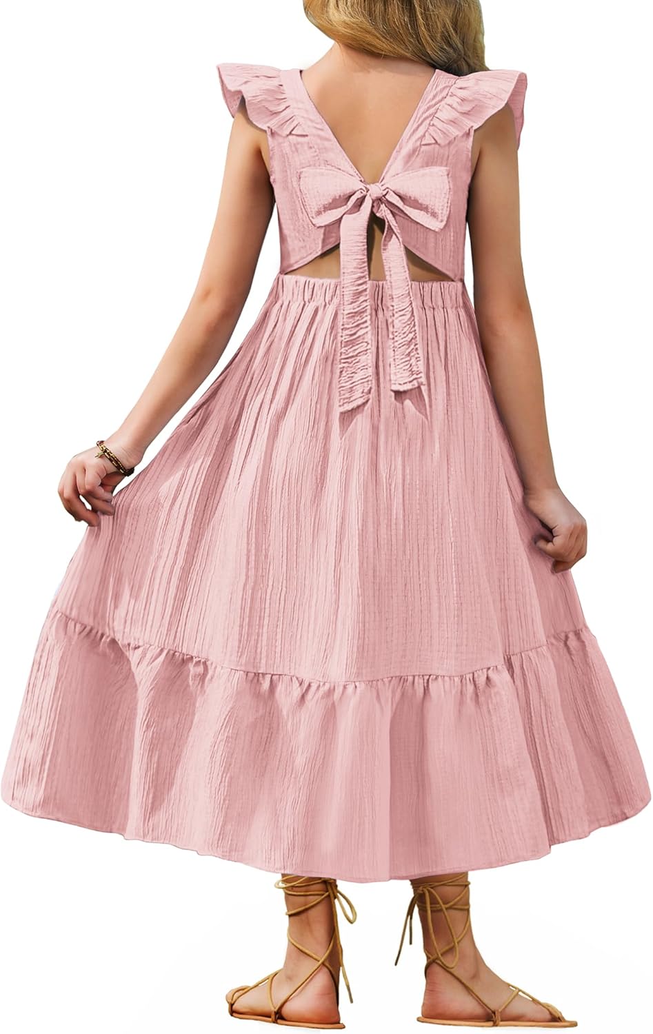 Arshiner Girls Summer Tie Back Dress for Tween Boho Style