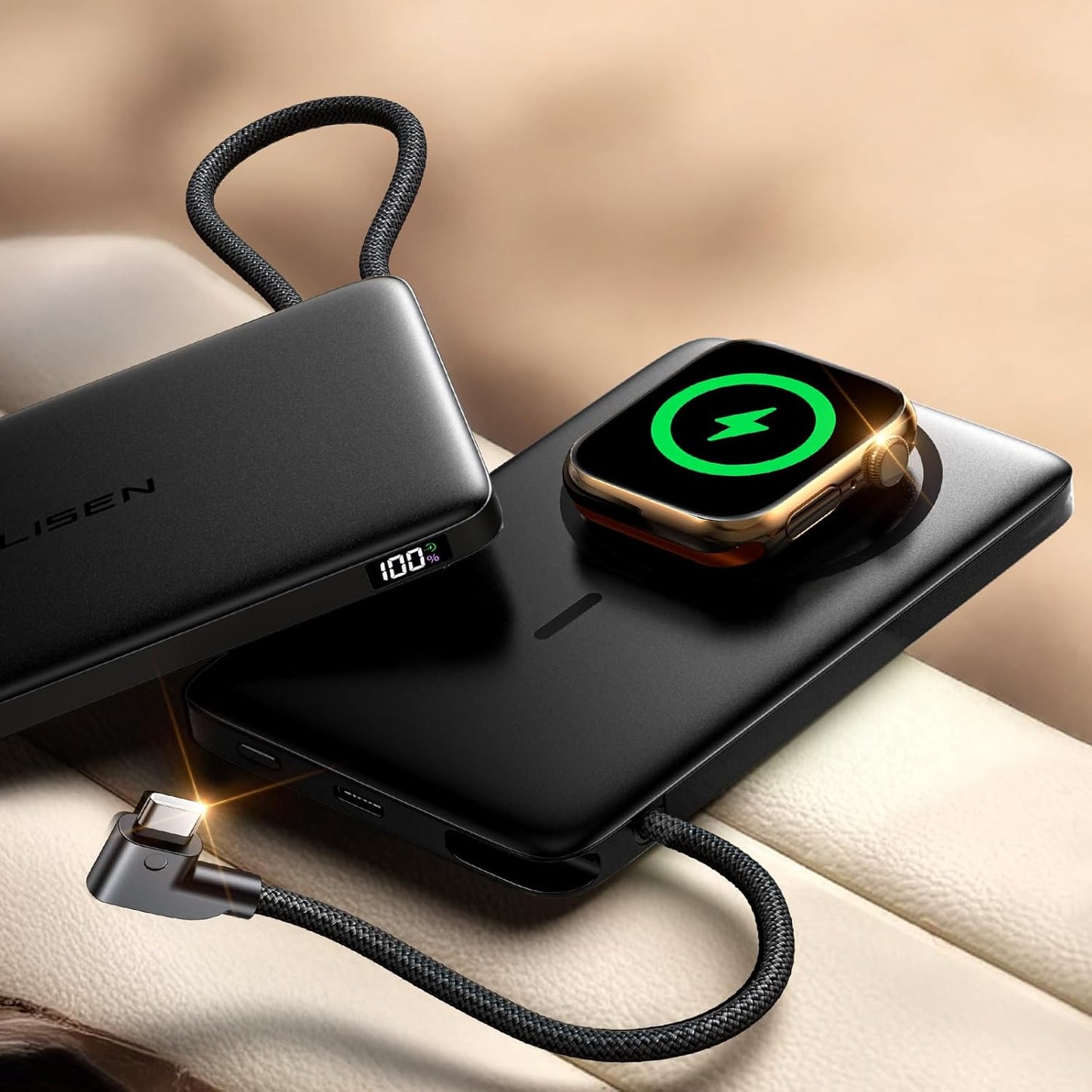 LISEN 0.5in Ultra Slim MagSafe Power Bank for iPhone & Watch