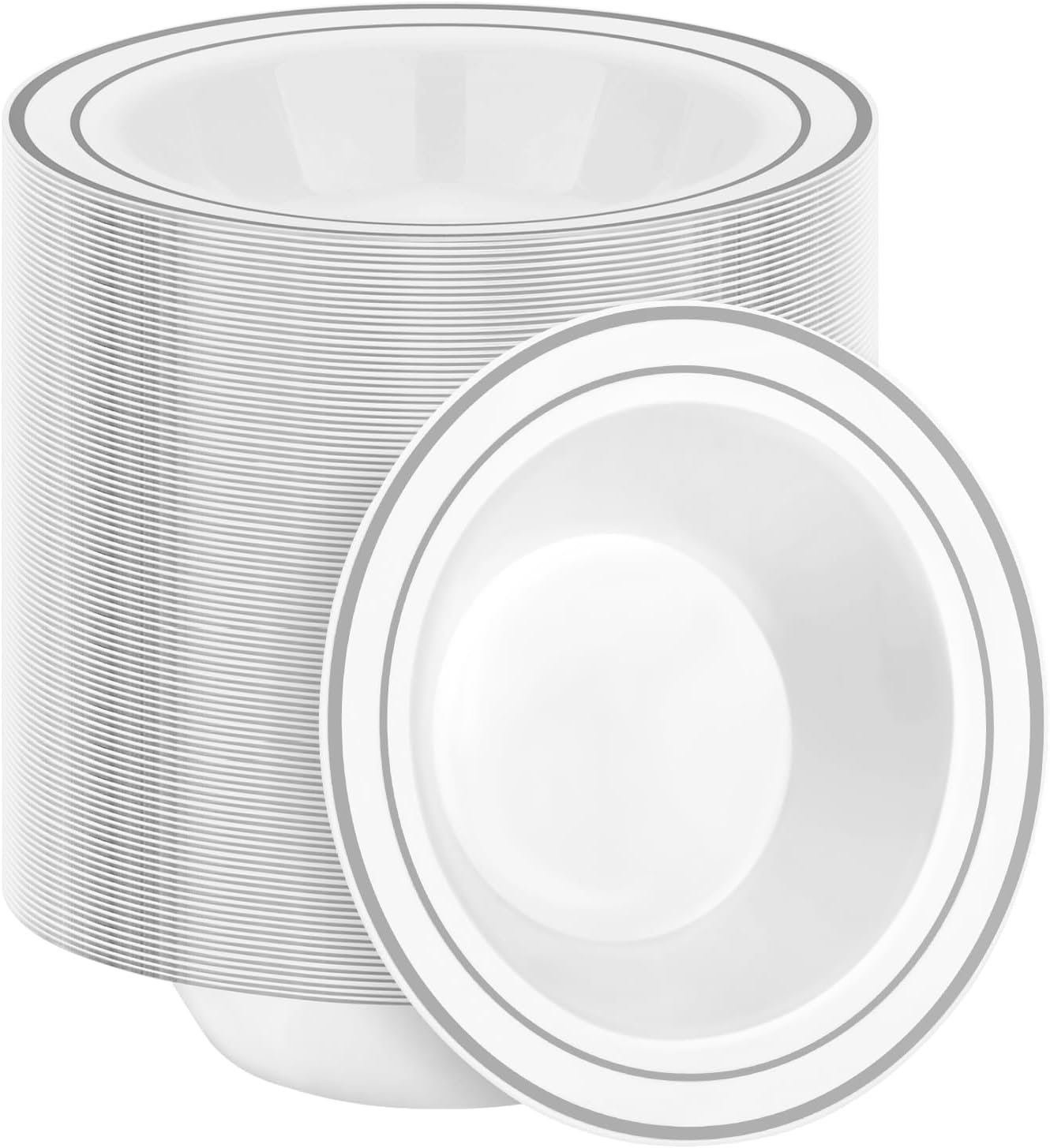 200 Pack Disposable Soup Bowls with Silver Rim for Events