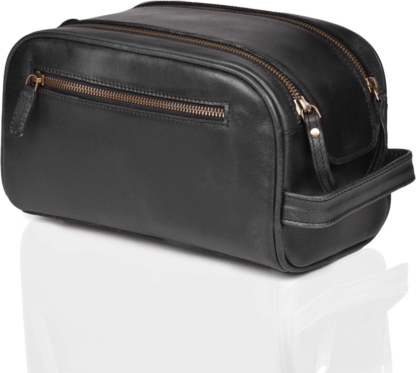 LEATHER VILLAGE Premium Leather Toiletry Travel Pouch - Black