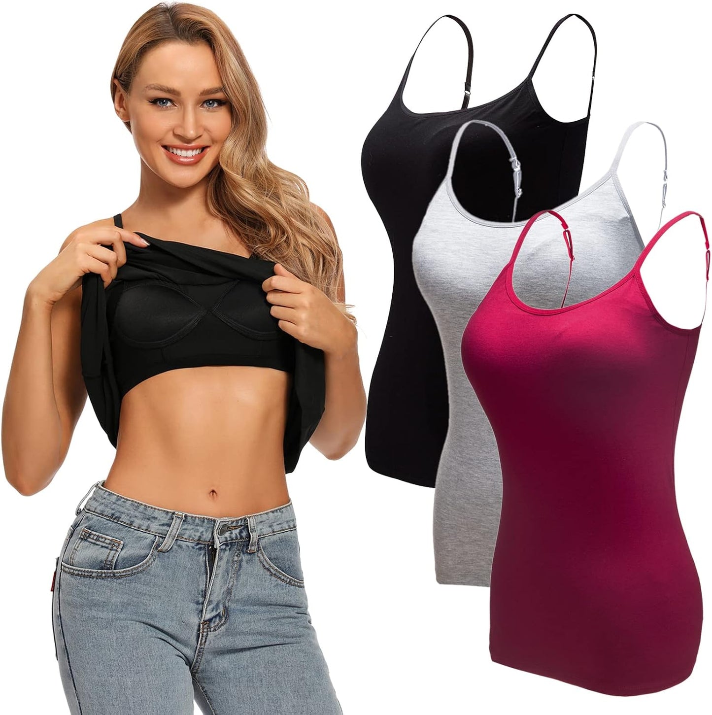 Ibeauti Womens Camisoles with Built-in Bra for Summer Comfort