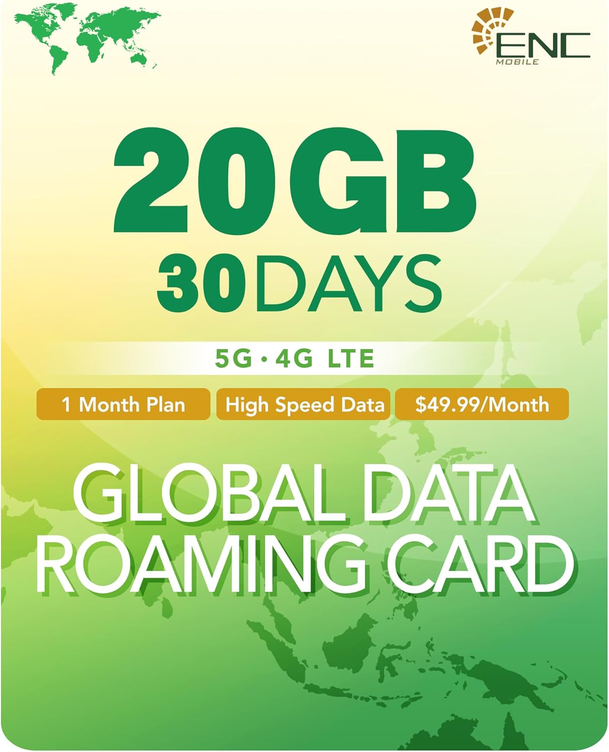 International SIM Card for 30 Days with 20GB High-Speed Data