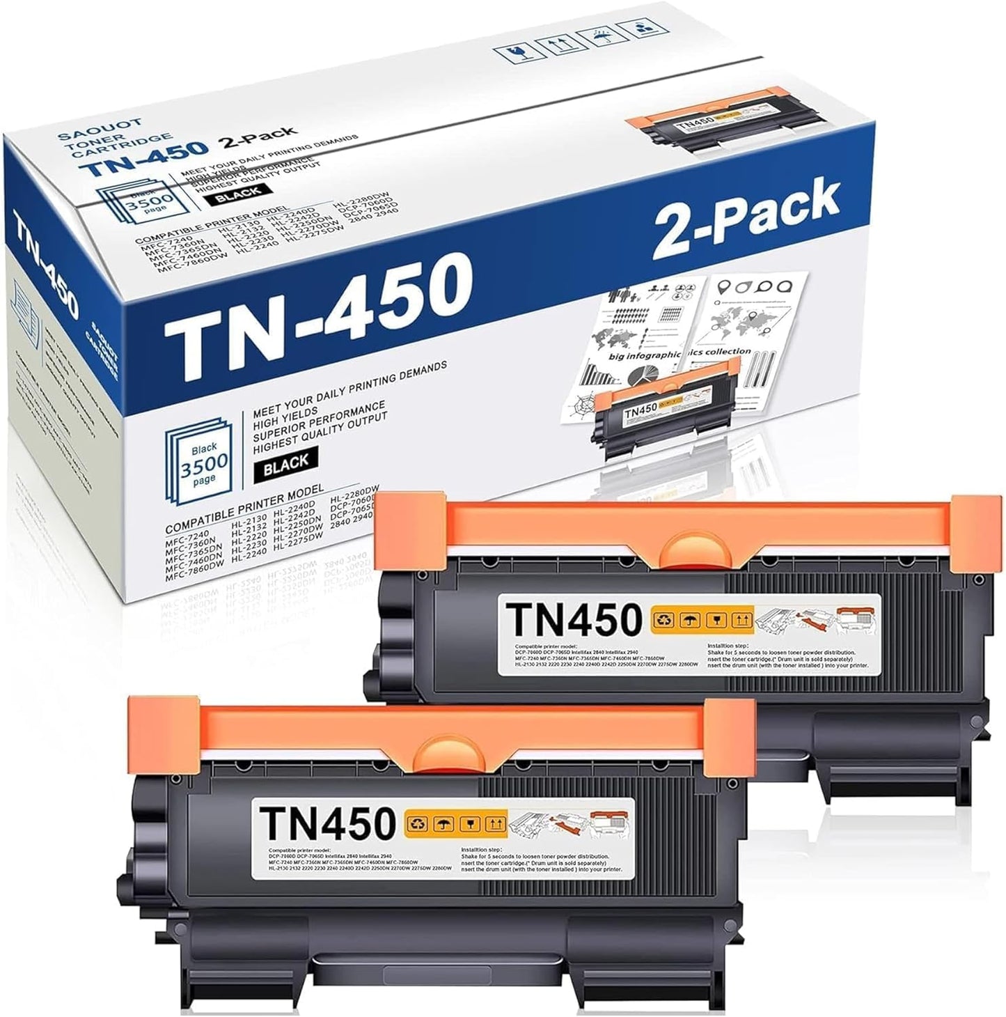 High Yield TN-450 Toner Cartridge Replacement for Brother Printers