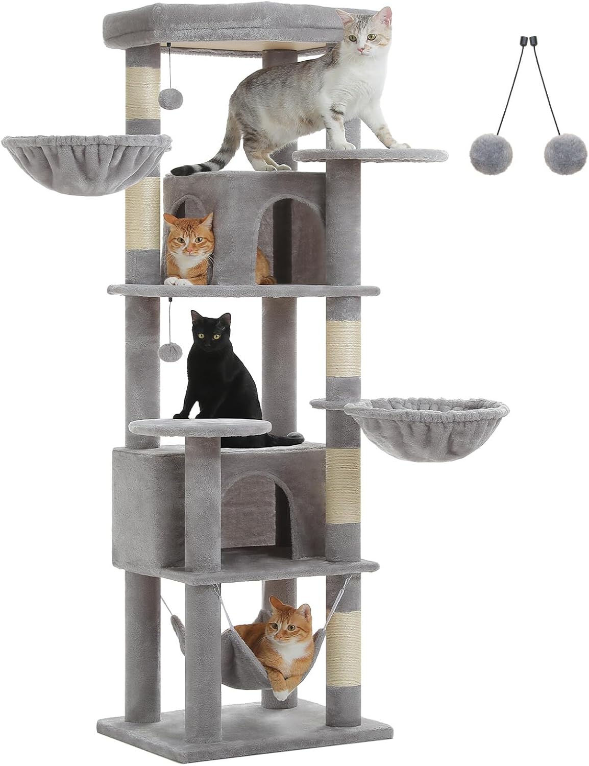Tall Cat Tree for Indoor Cats with Spacious Condos and Hammocks