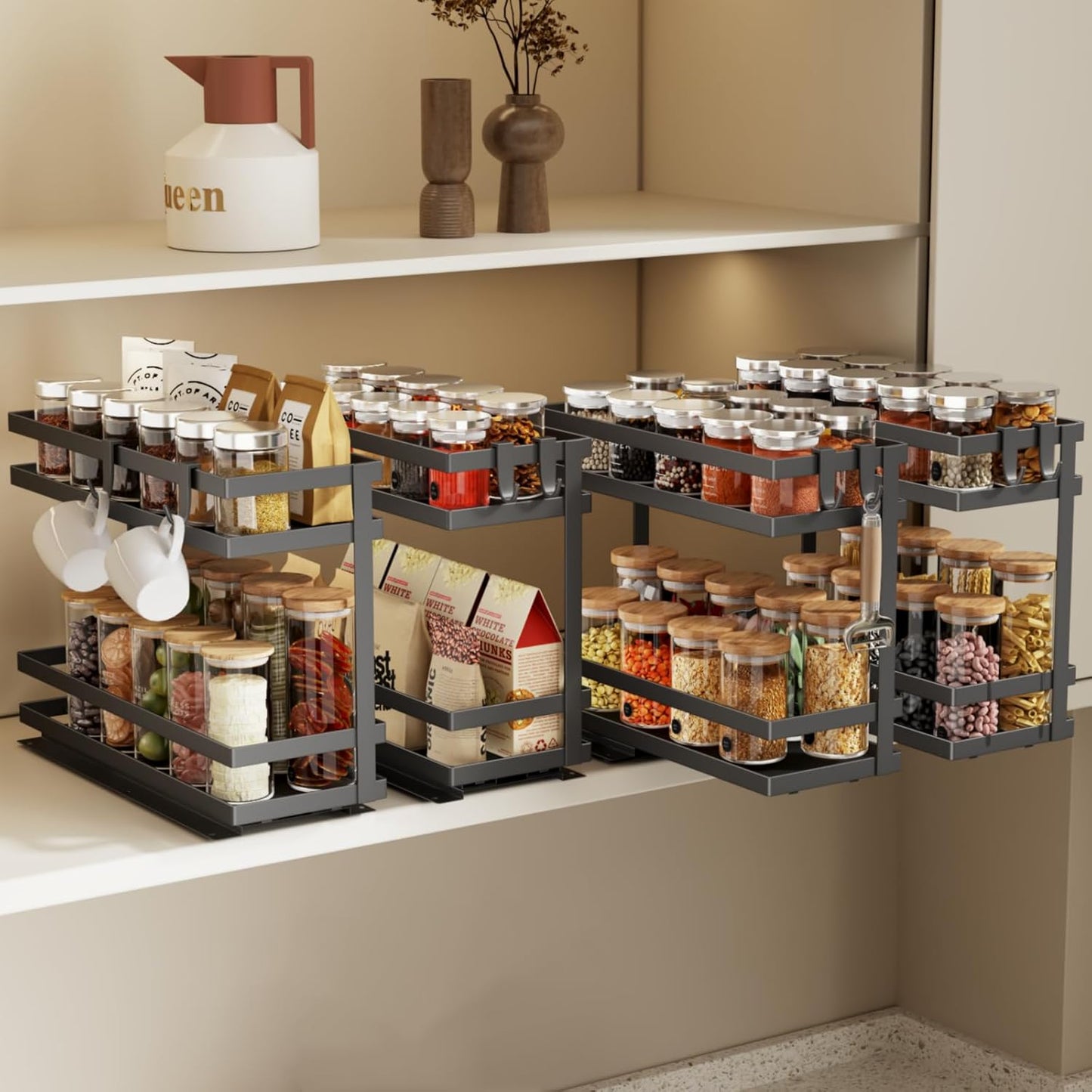 Pull Out Spice Rack Organizer for Cabinet - 4 Pack Metal Storage
