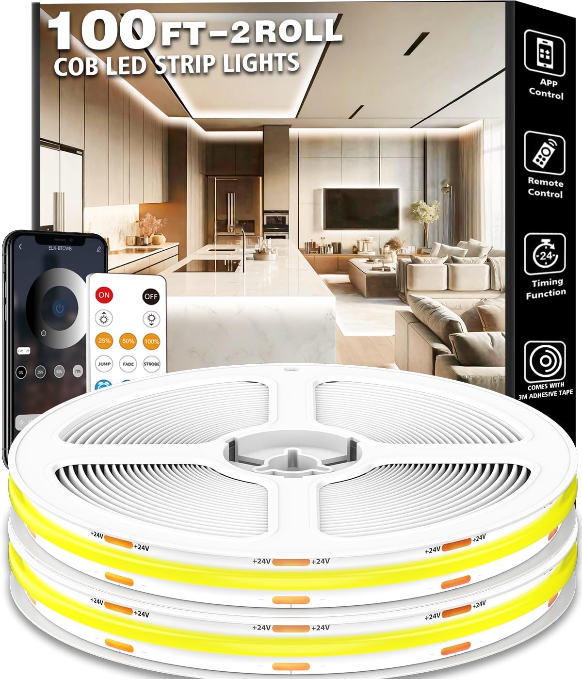 100FT COB Led Strip Lights for Bright Daylight White Illumination