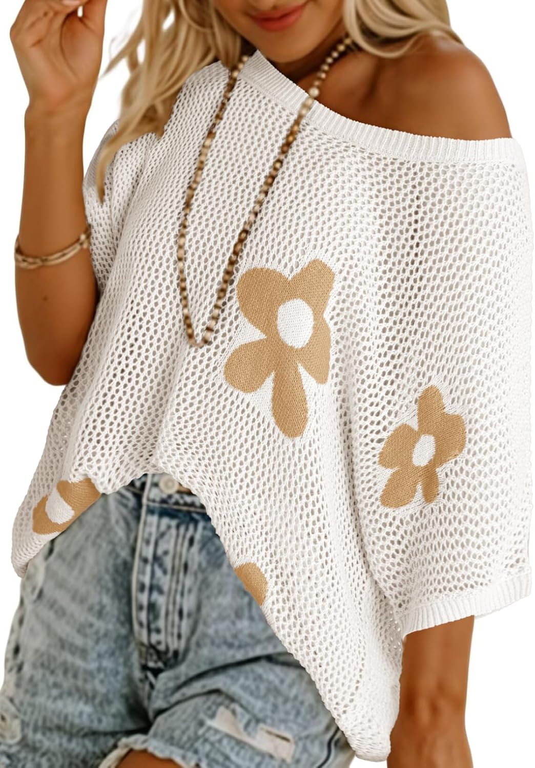 Dokotoo Womens Floral Fashion Summer Tops Lightweight Knit Pullover