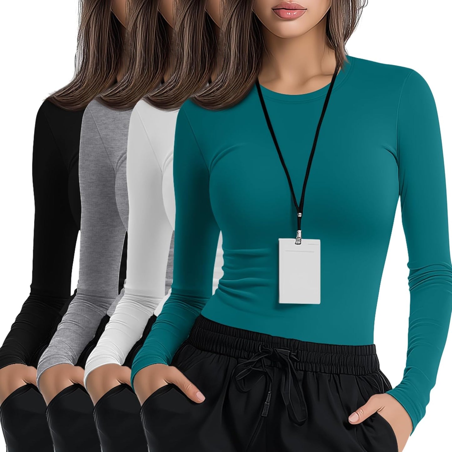 4 Pack Women's Long Sleeve Underscrub Shirts for Comfort
