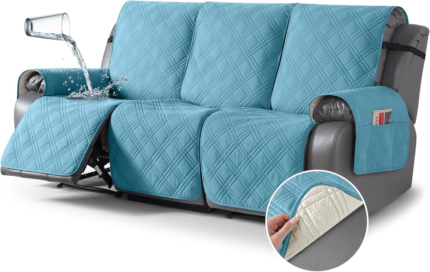 Waterproof Recliner Sofa Covers for 3 Seater Couches - Sky Blue