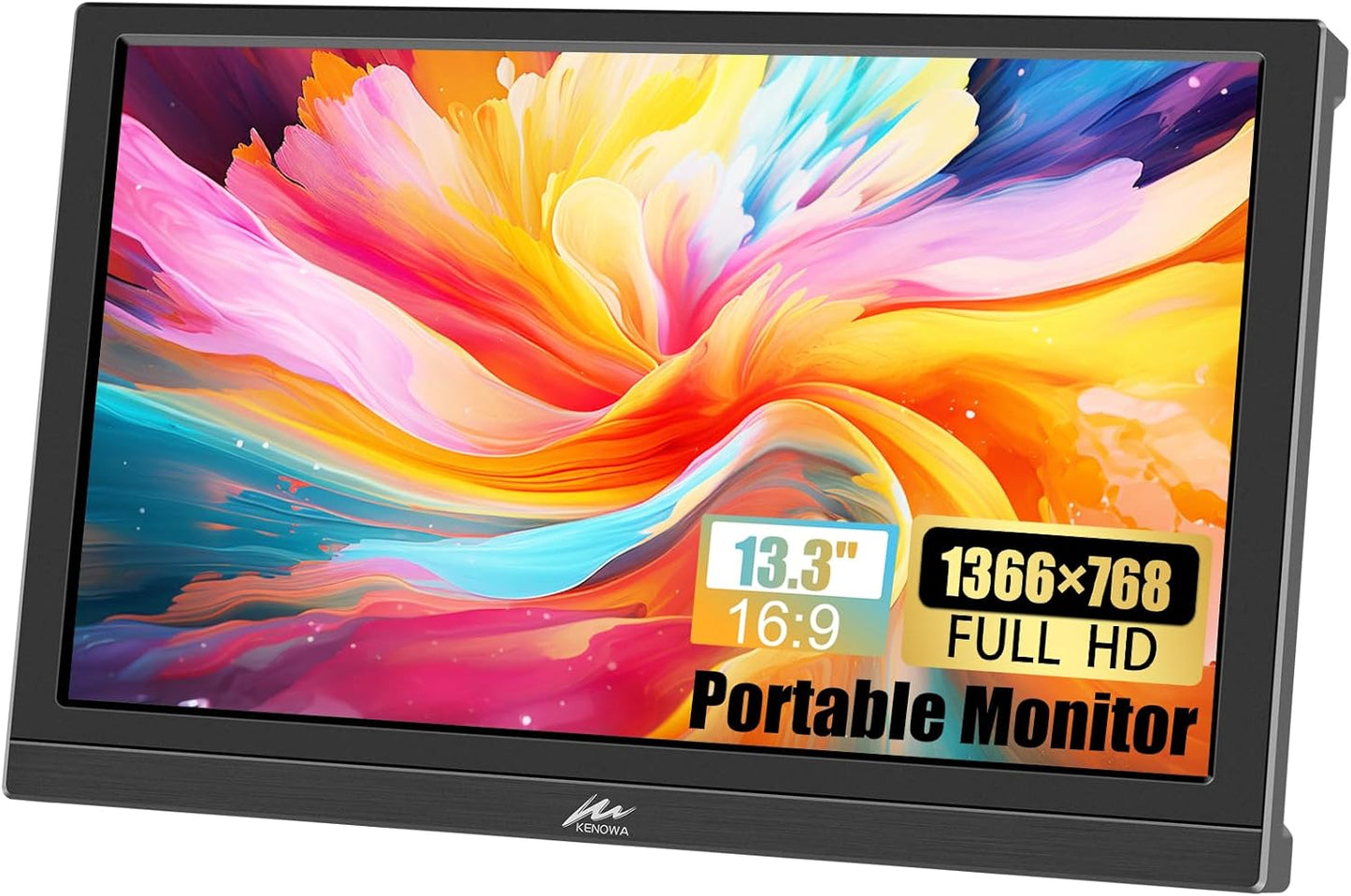 Kenowa 13.3 Portable HD Monitor: Built-in Speaker, Adjustable Stand