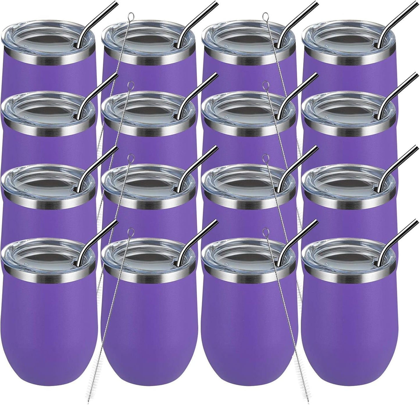 12oz Wine Tumbler Set of 16 - Insulated Travel Mugs for All