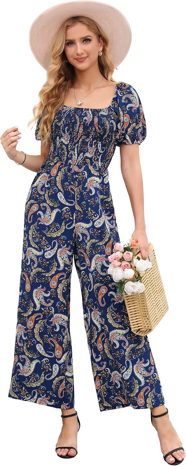 Floral Summer Jumpsuits for Women - Dressy Casual Wide Leg