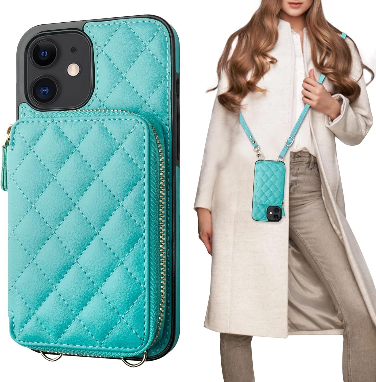 Bocasal Crossbody Wallet Case for iPhone 12/12 Pro - Mint Green