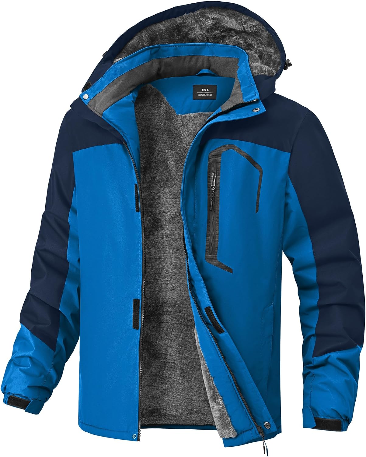 Mens Winter Jackets Waterproof Warm Fleece Ski Jacket with Hood