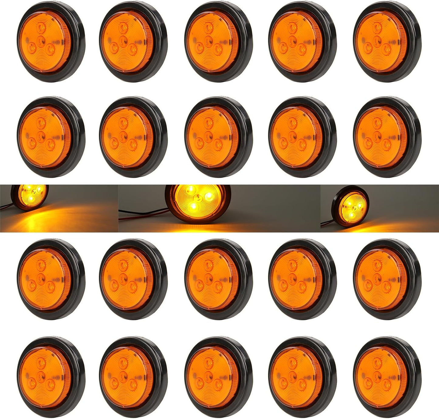 NEW SUN 20pcs Amber 2in Round LED Trailer Lights for Safety