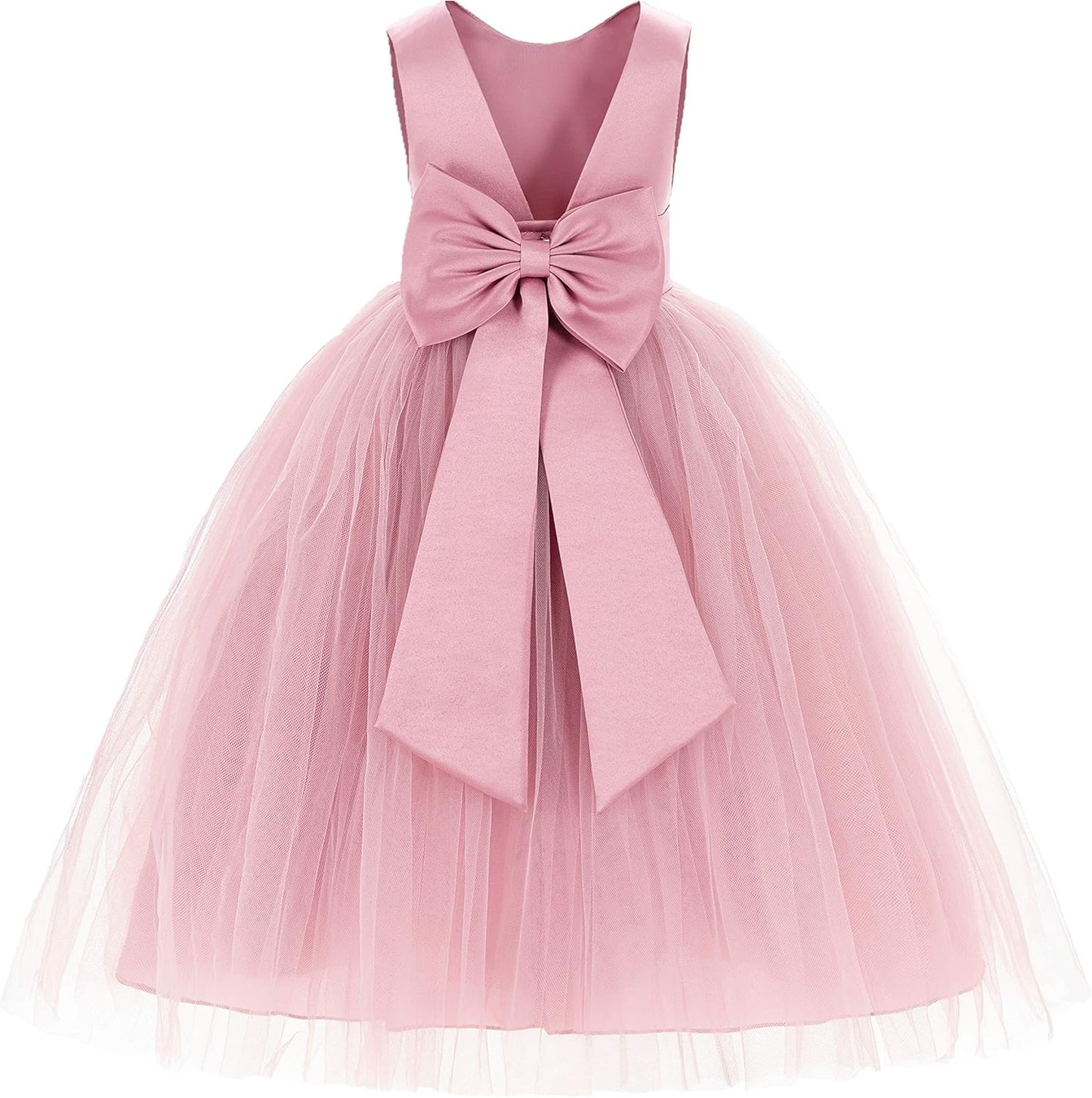 Elegant V-Back Satin Flower Girl Dress for Special Occasions