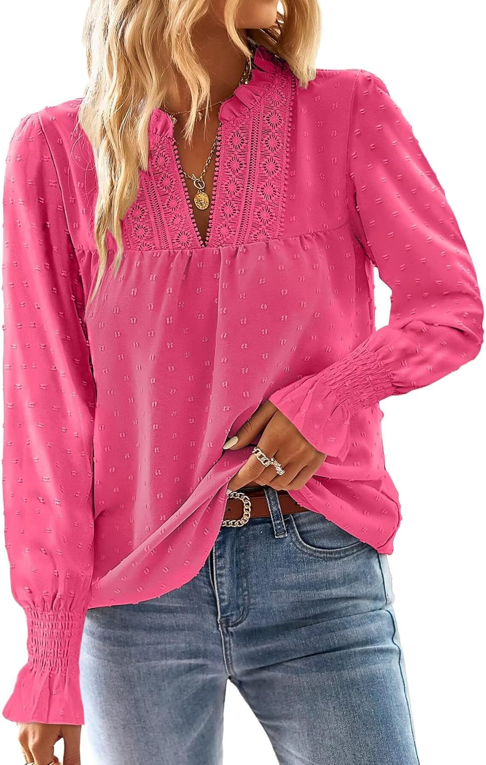 Womens Tops Butterfly Sleeve V Neck Blouses for Casual Wear