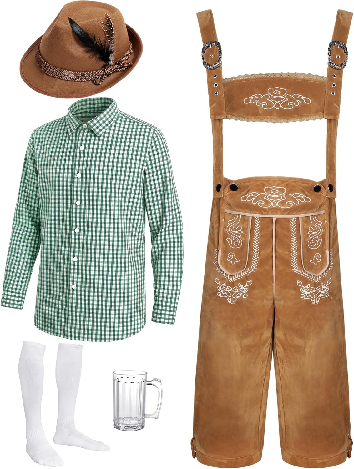 Oktoberfest Costume Set for Men with Lederhosen and Accessories