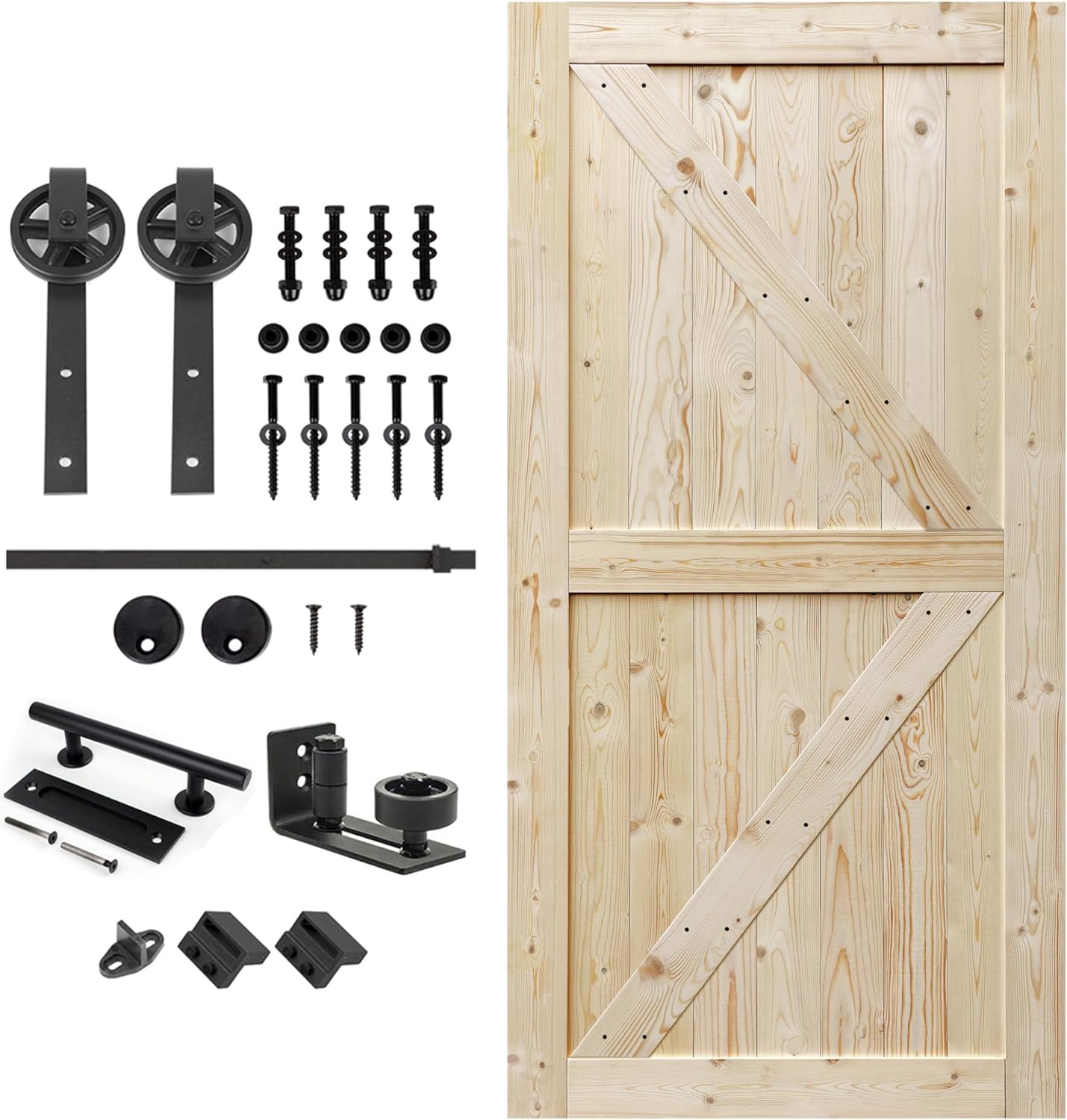 Unfinished British Brace Knotty Barn Door with Sliding Hardware Kit