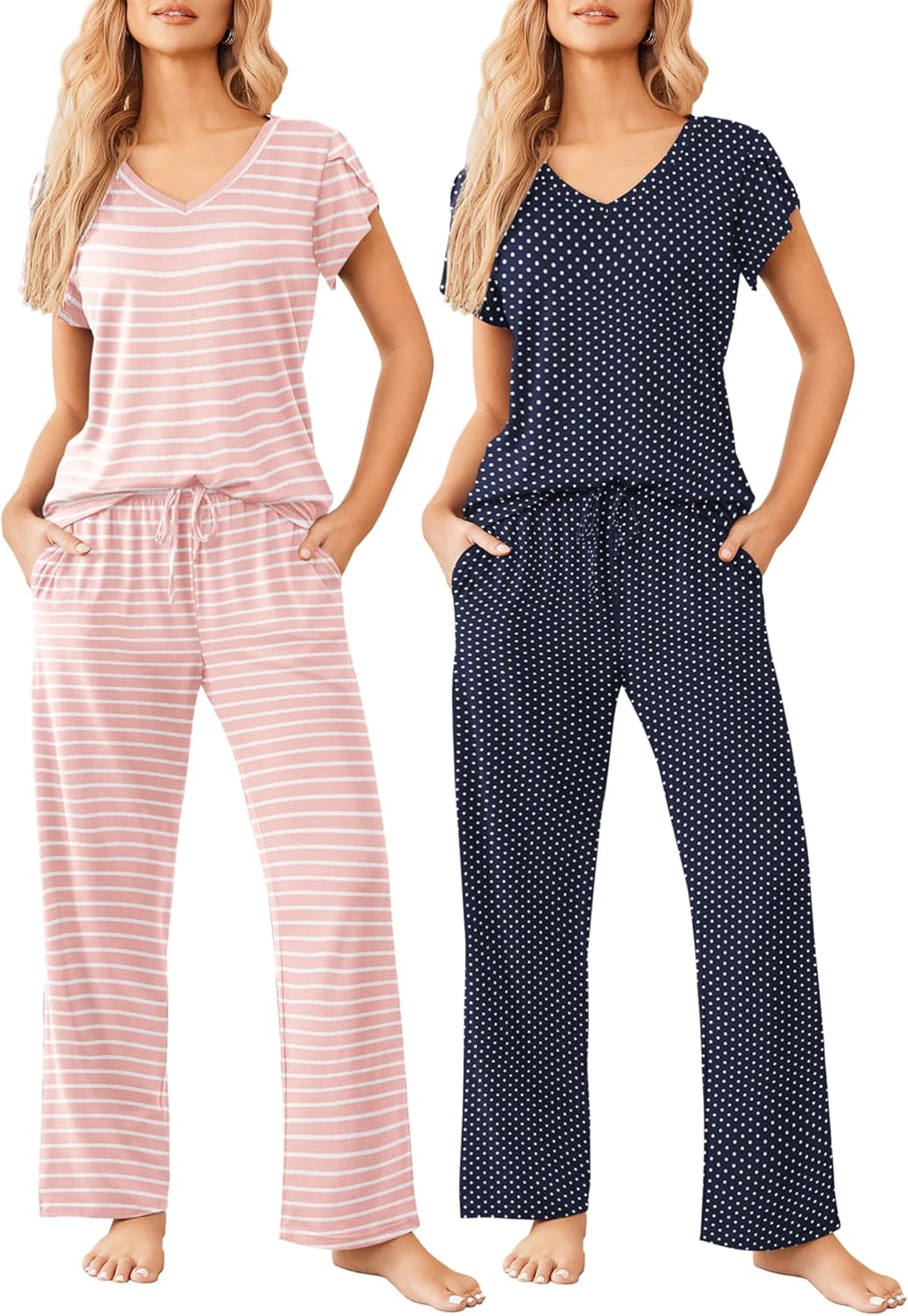 Ekouaer 2 Pack Womens Pajamas Short Sleeve Sleepwear Sets
