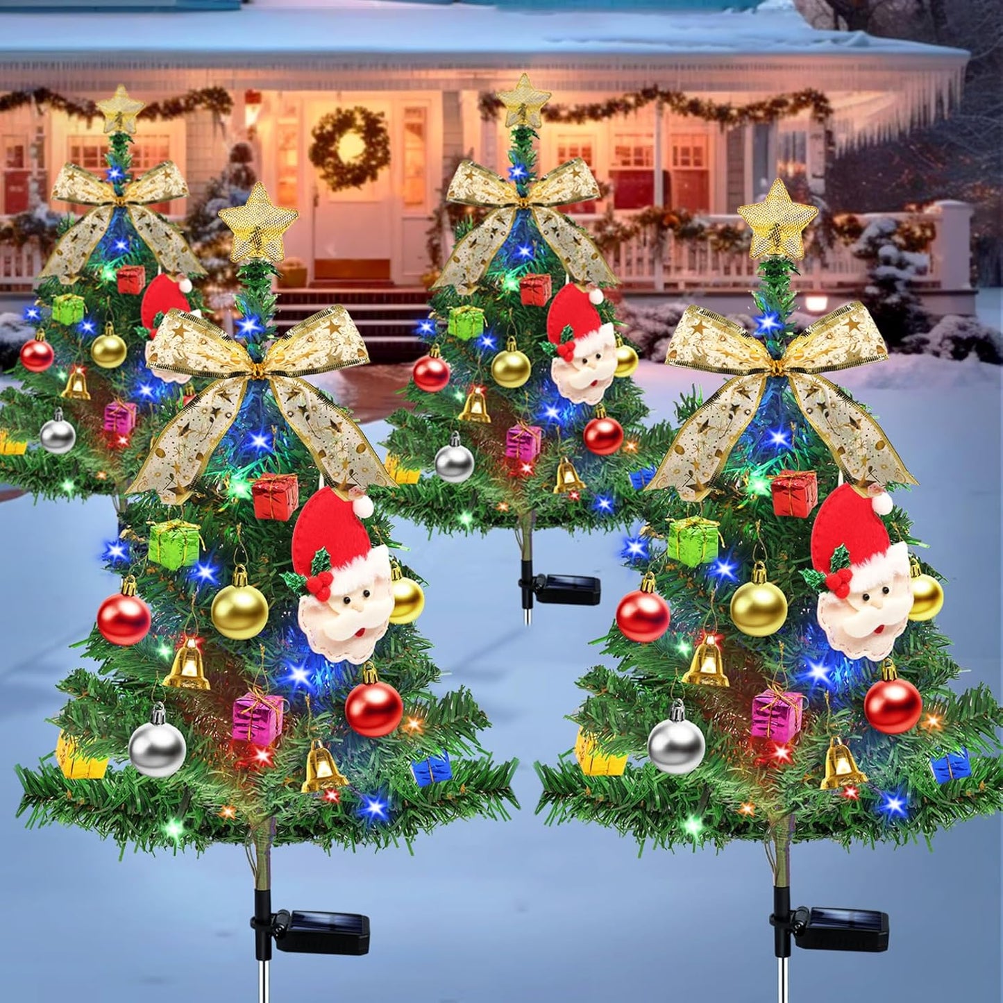 4 Pcs Solar Christmas Tree Lights for Outdoor Holiday Decor