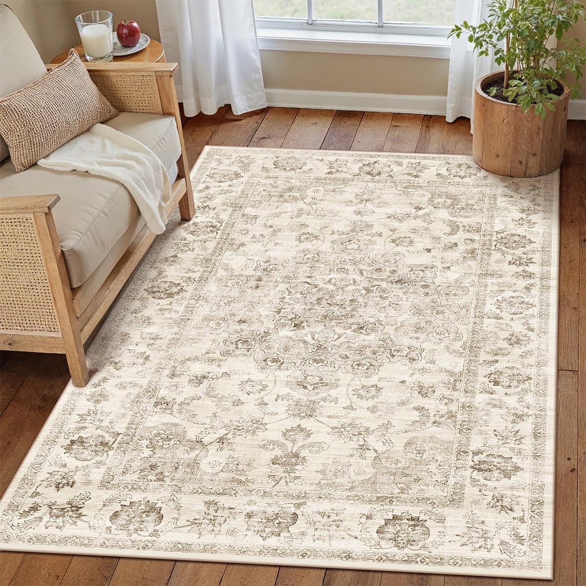 3x4 Washable Neutral Area Rug for Vintage Entryway and Office