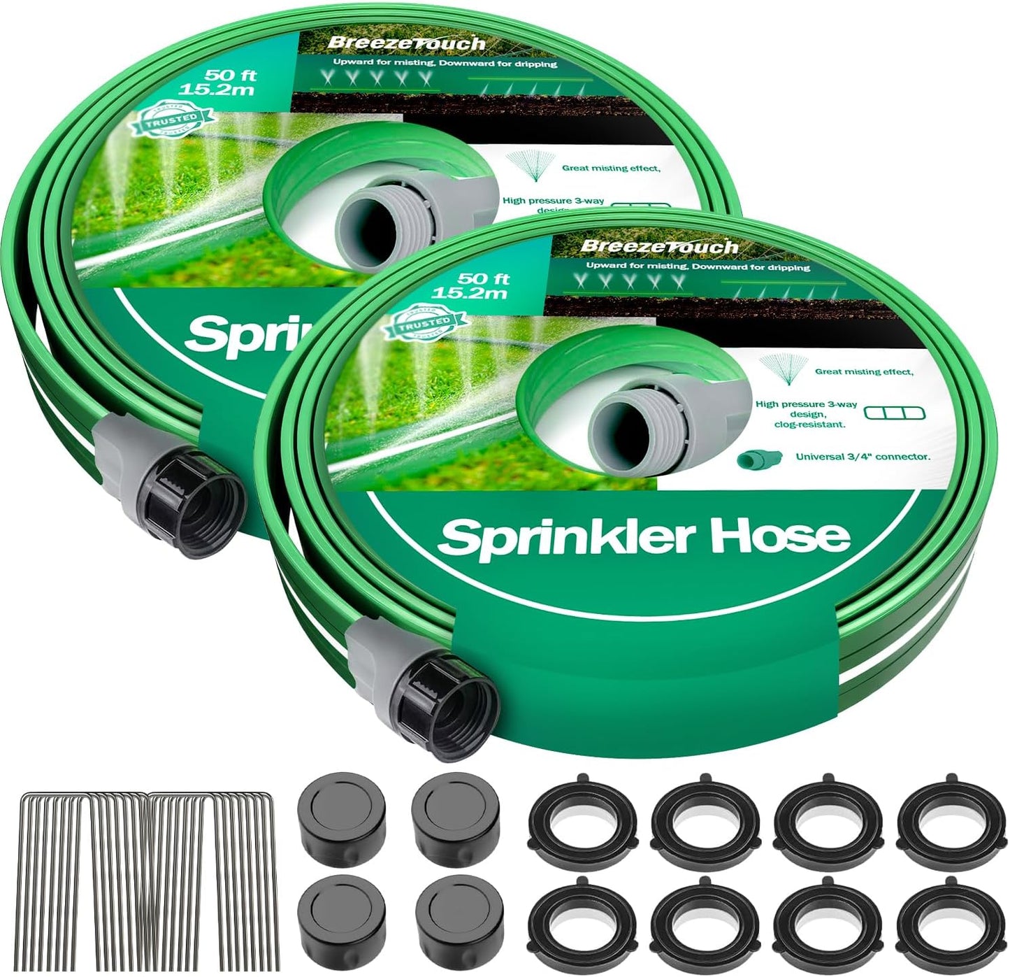 Breeze Touch 2X50FT Sprinkler Hoses for Efficient Lawn Watering