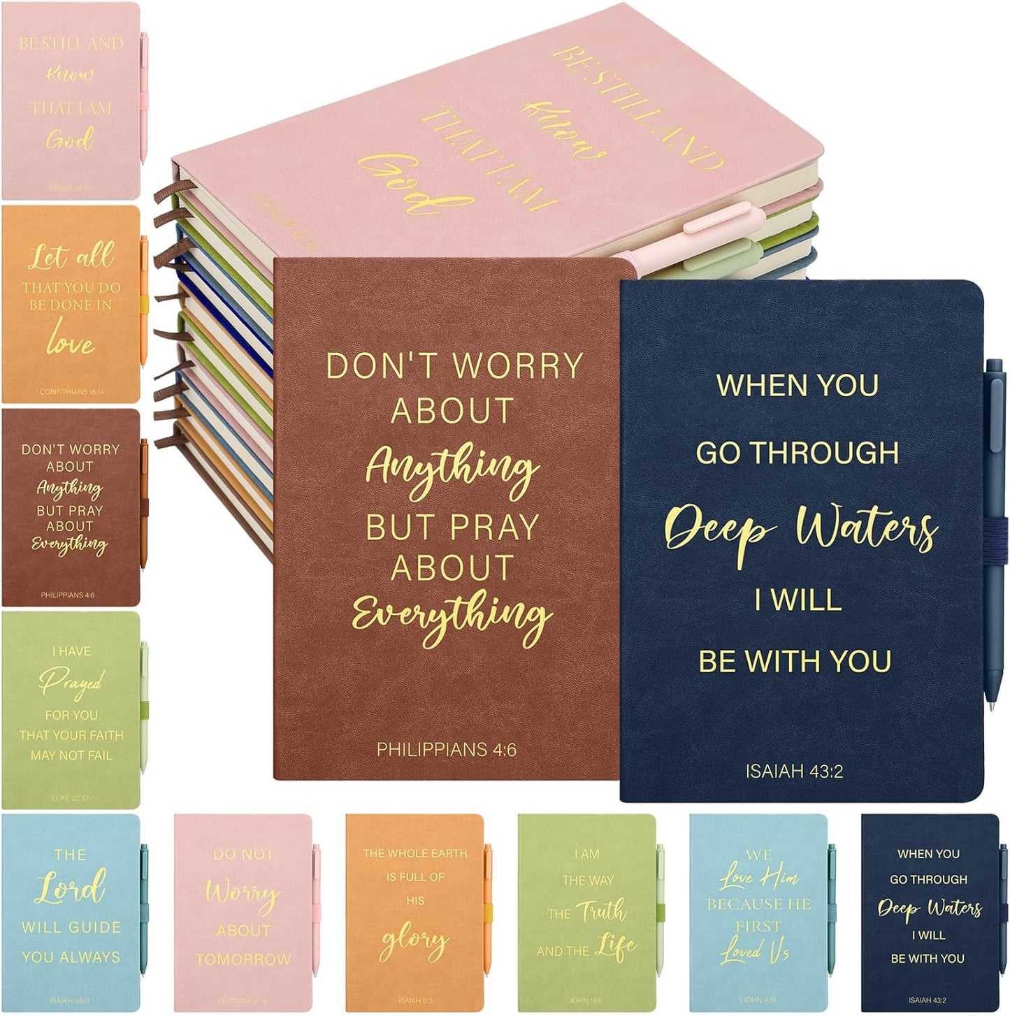20 Pcs Colorful Leather Christian Journals and Pens Set