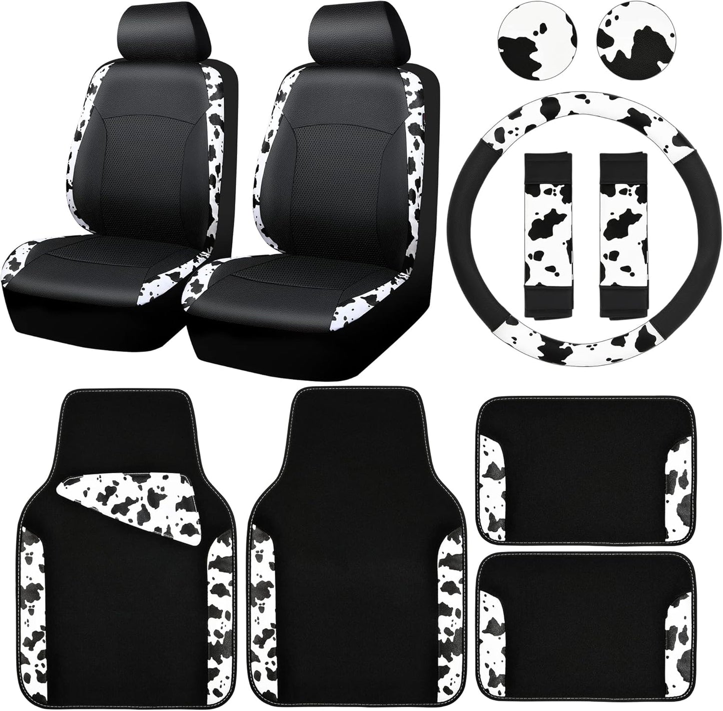 Cow Print Car Accessories Set for SUV, Van, Truck & Sedan