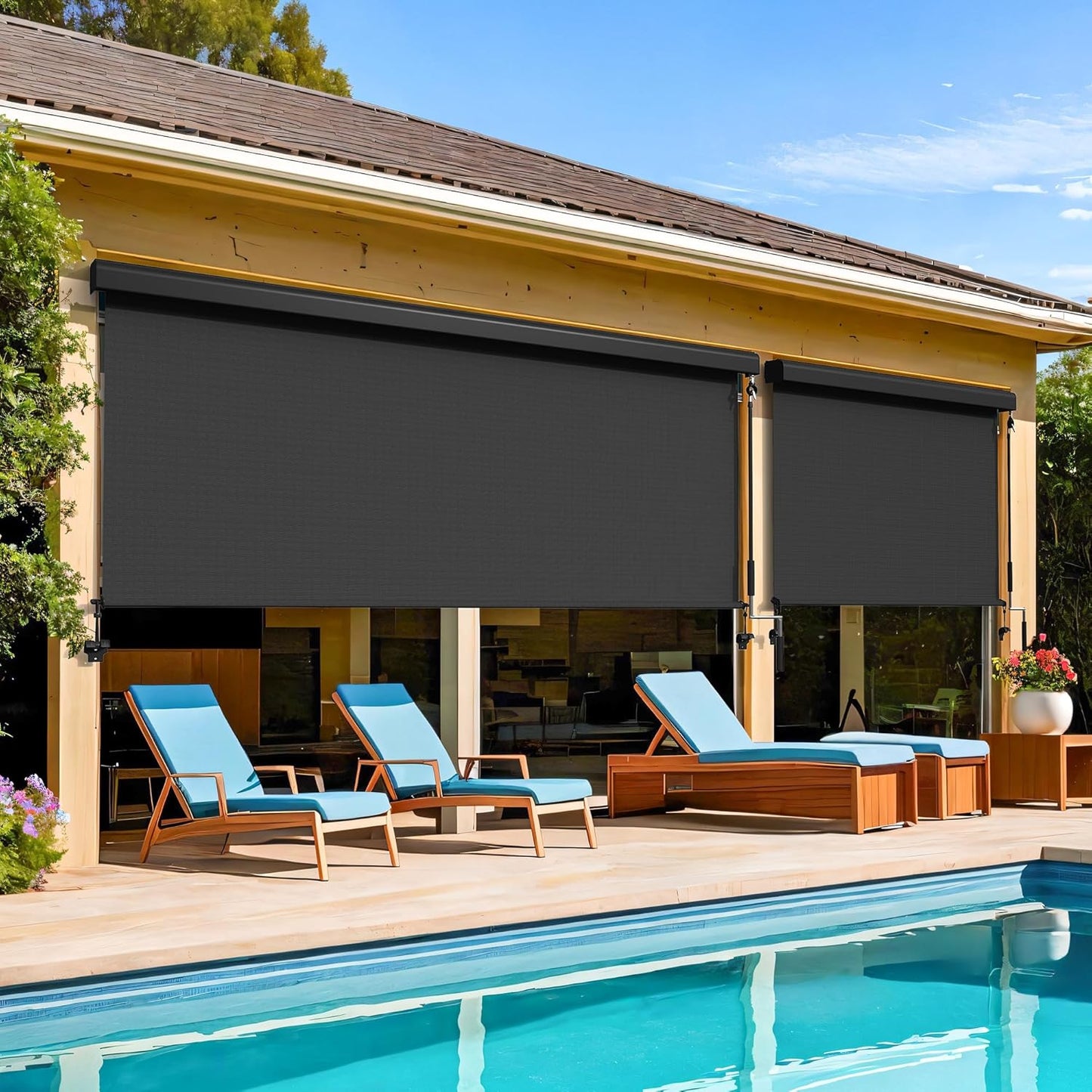 Outdoor Roller Shade 6ftW X 8ftH with 95% UV Protection