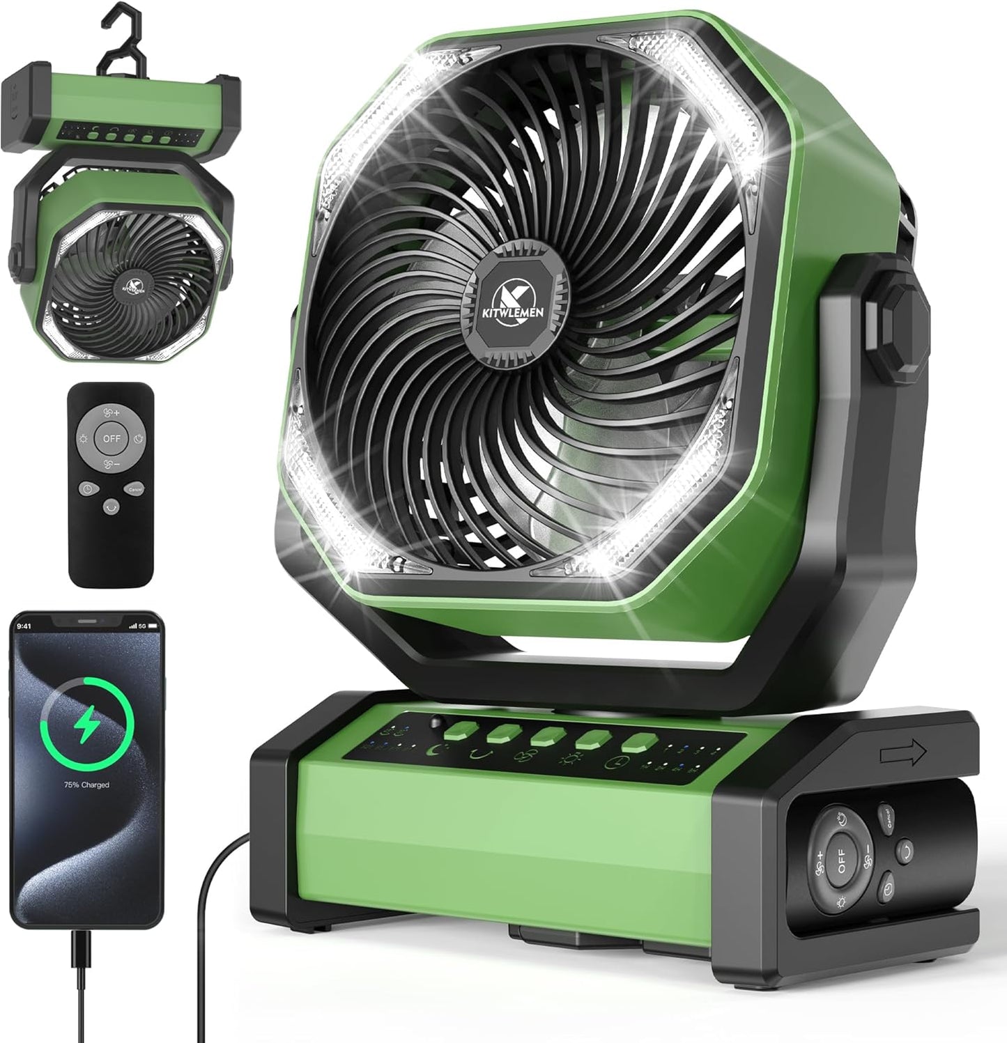 Portable 20000mAh Camping Fan with LED Light