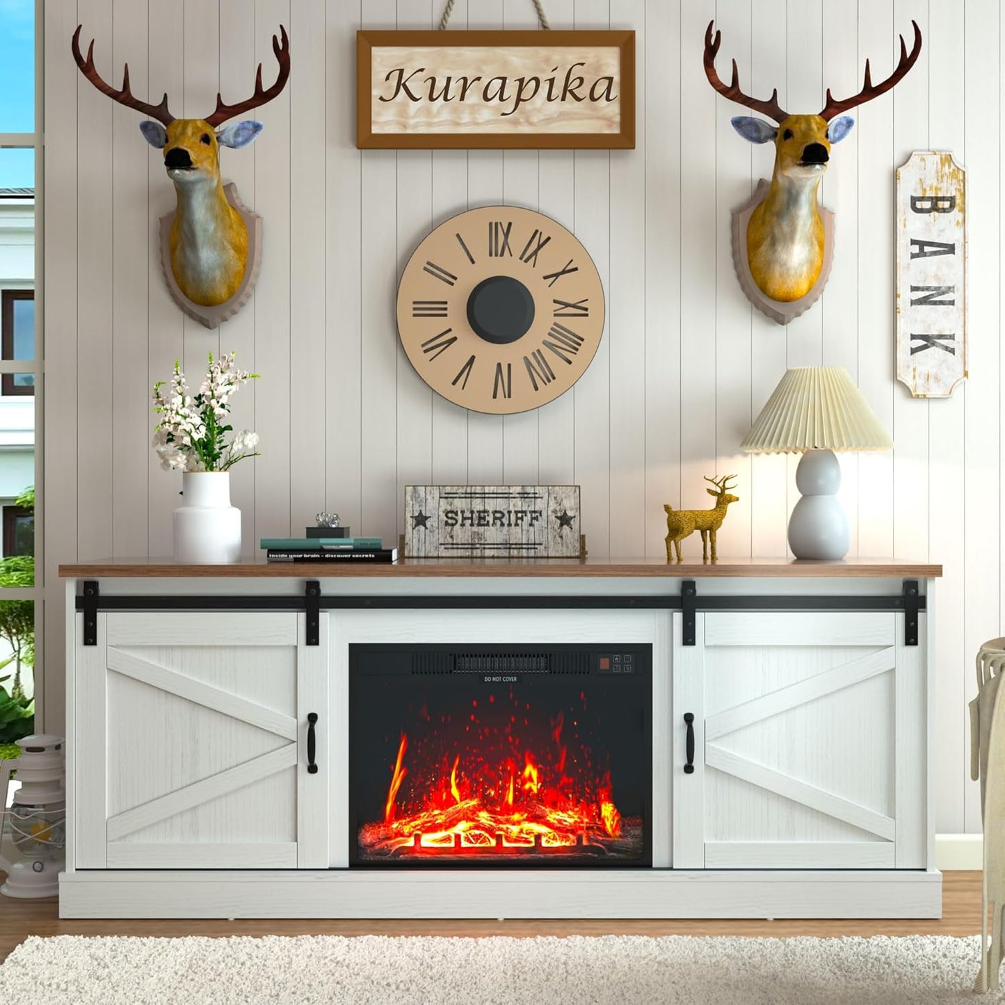 Kurapika 75 Fireplace TV Stand - Farmhouse Chic
