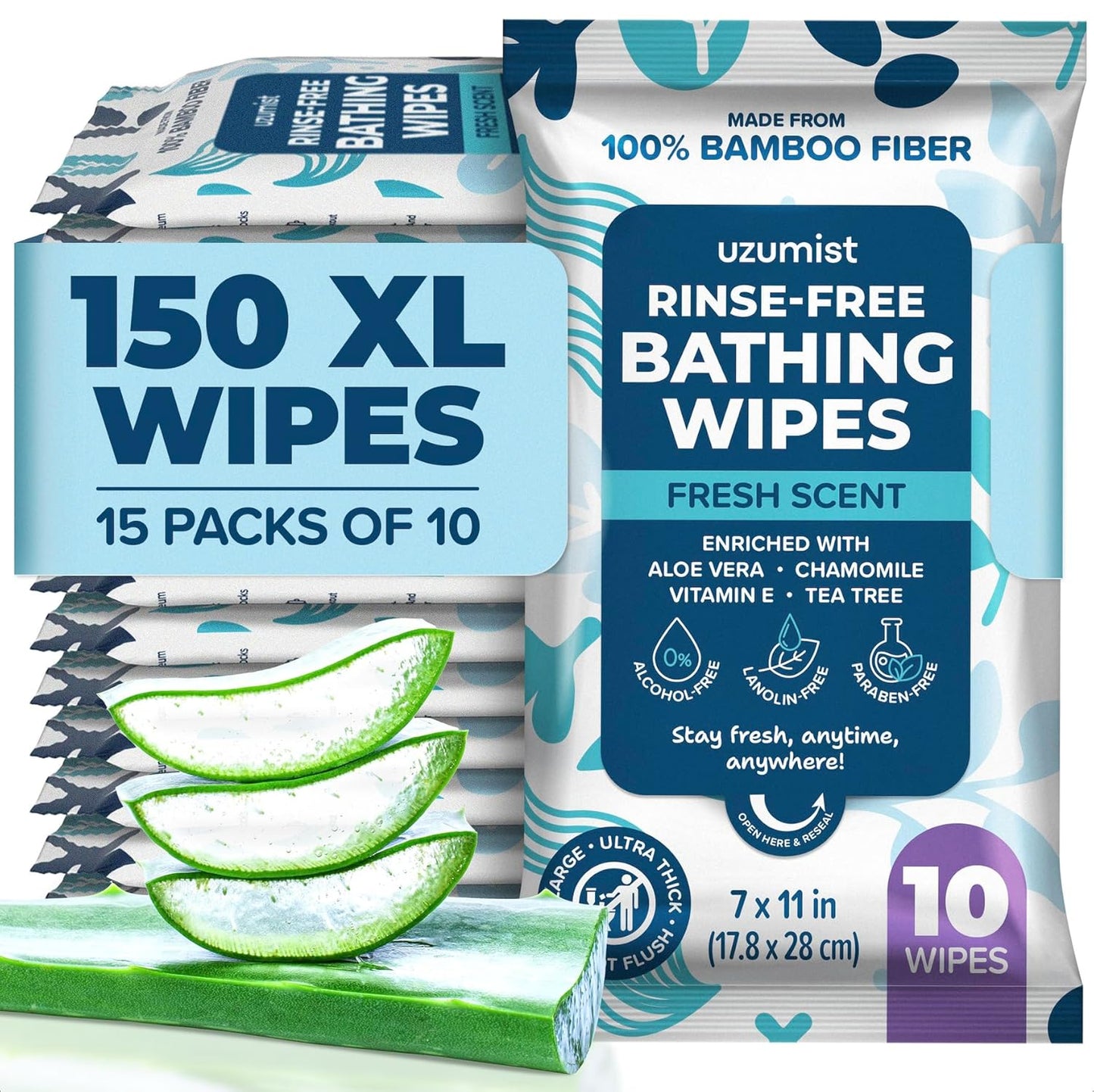 Body Wipes for Adults Bathing No Rinse - 150 XL Cleansing Wipes