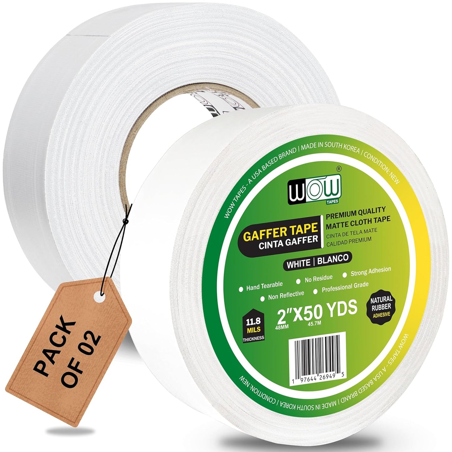 Wow Gaffers Tape 2 Inch White - Heavy-Duty & Residue Free